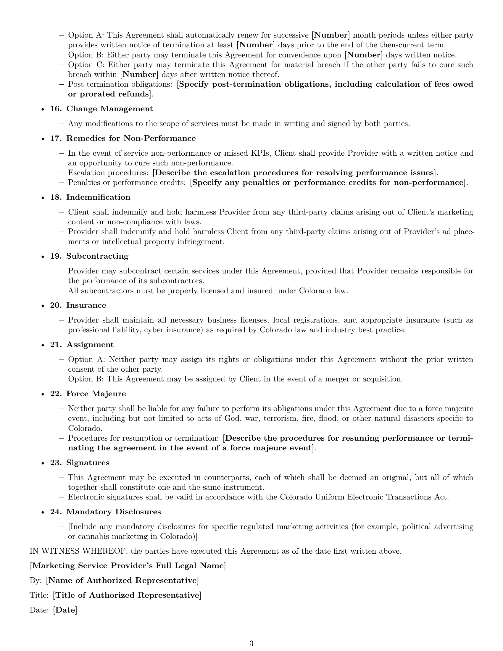 Preview page 3 of Free Colorado marketing service contract template