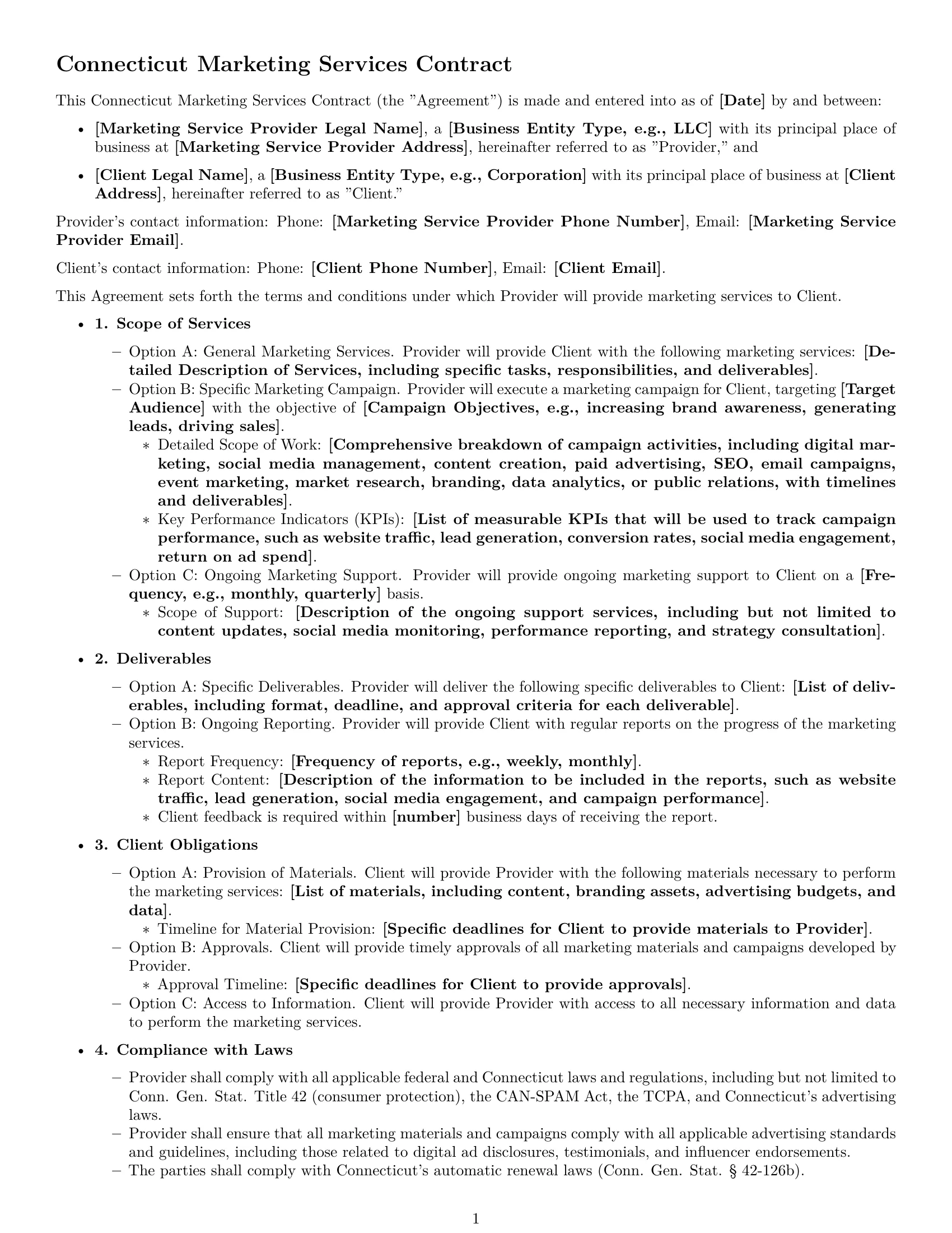 Preview page 1 of Free Connecticut marketing service contract template