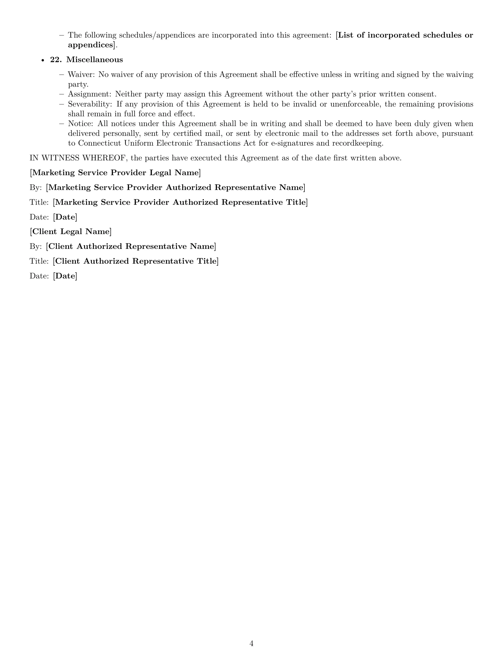 Preview page 4 of Free Connecticut marketing service contract template