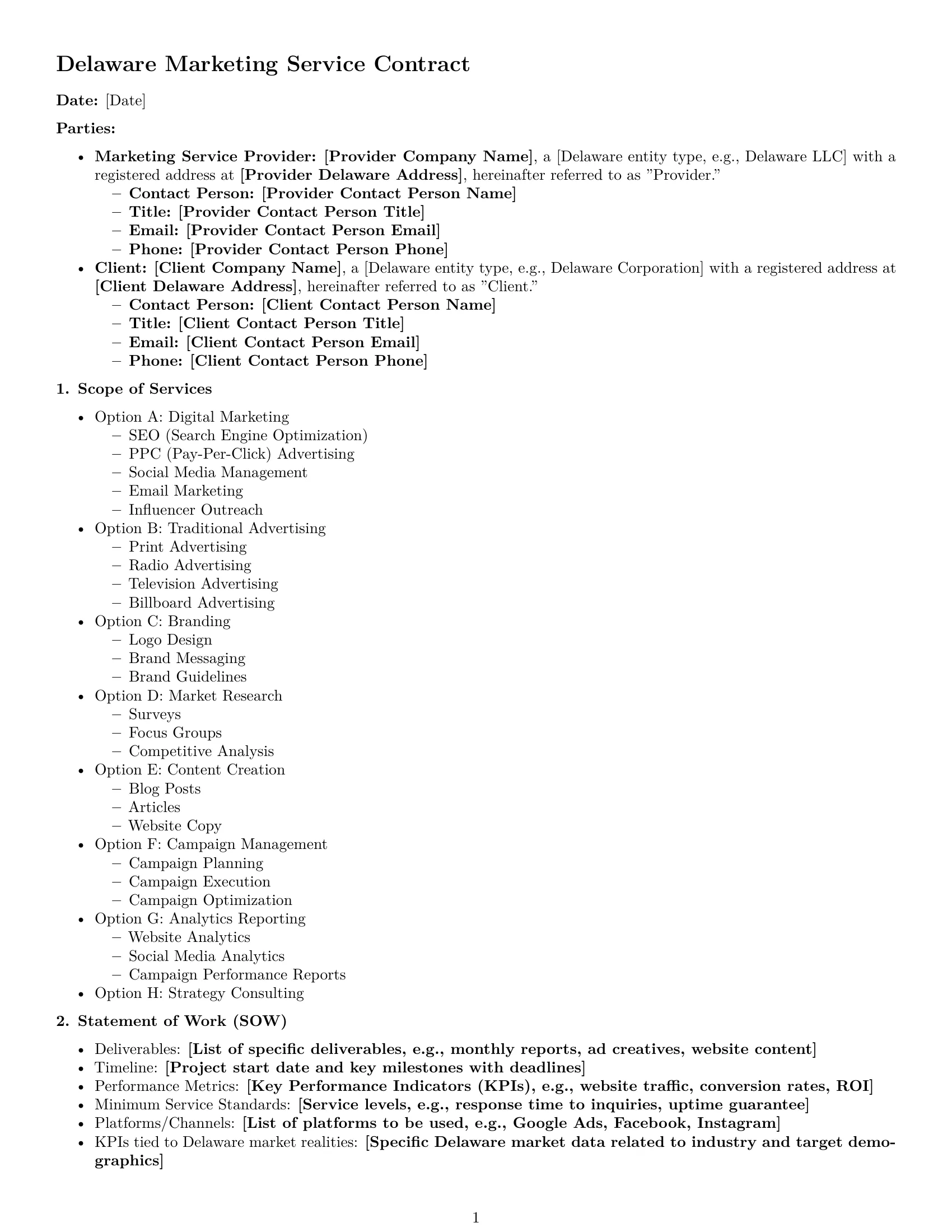 Preview page 1 of Free Delaware marketing service contract template