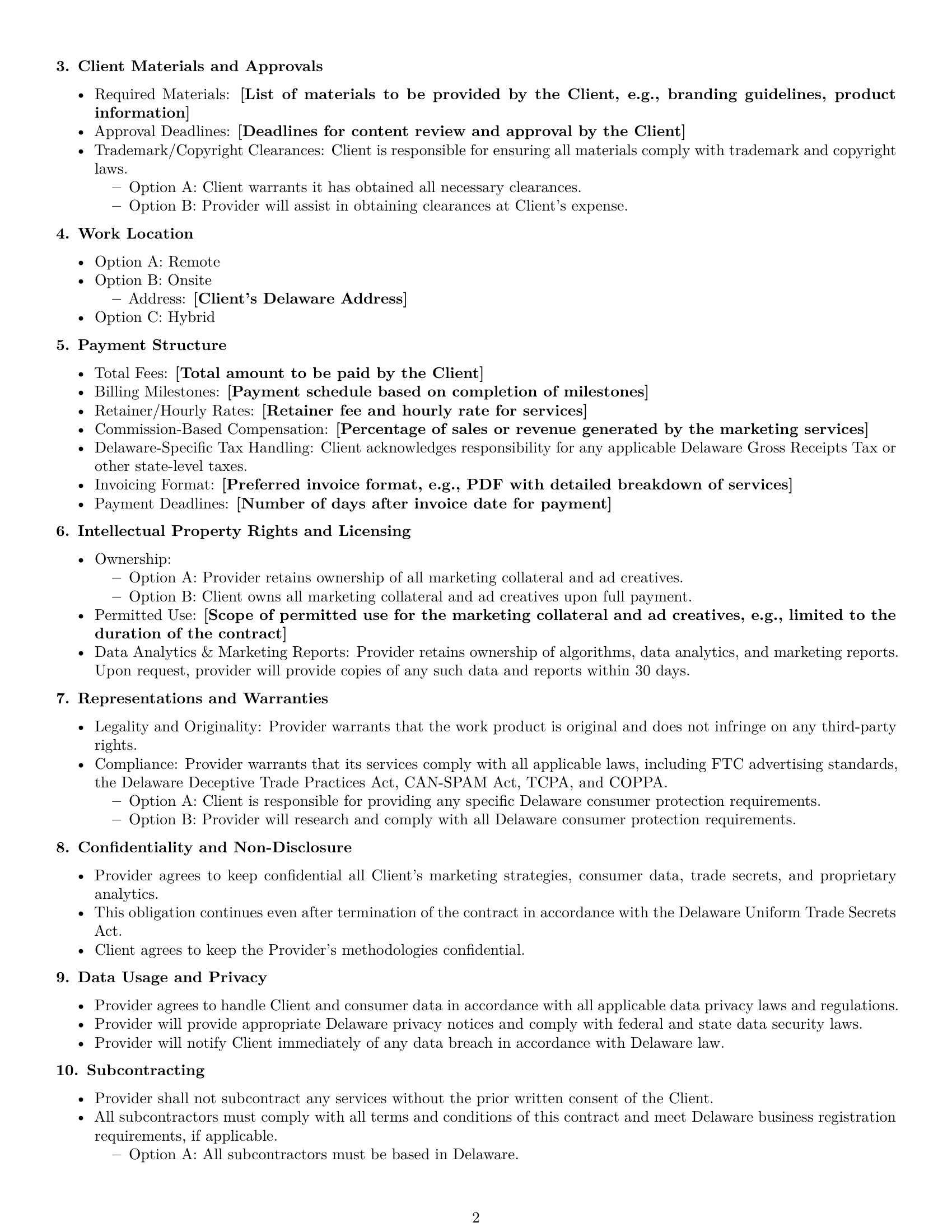 Preview page 2 of Free Delaware marketing service contract template