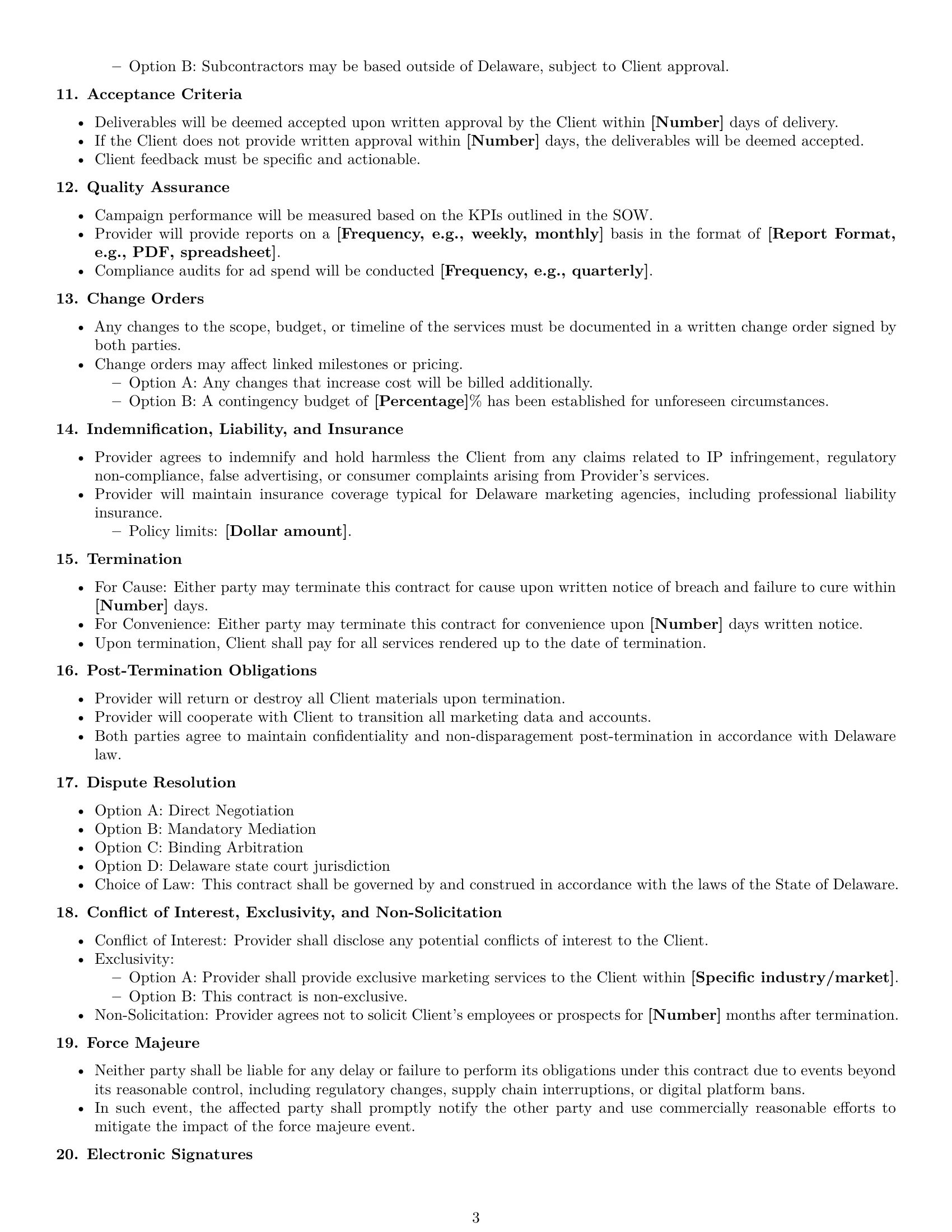 Preview page 3 of Free Delaware marketing service contract template
