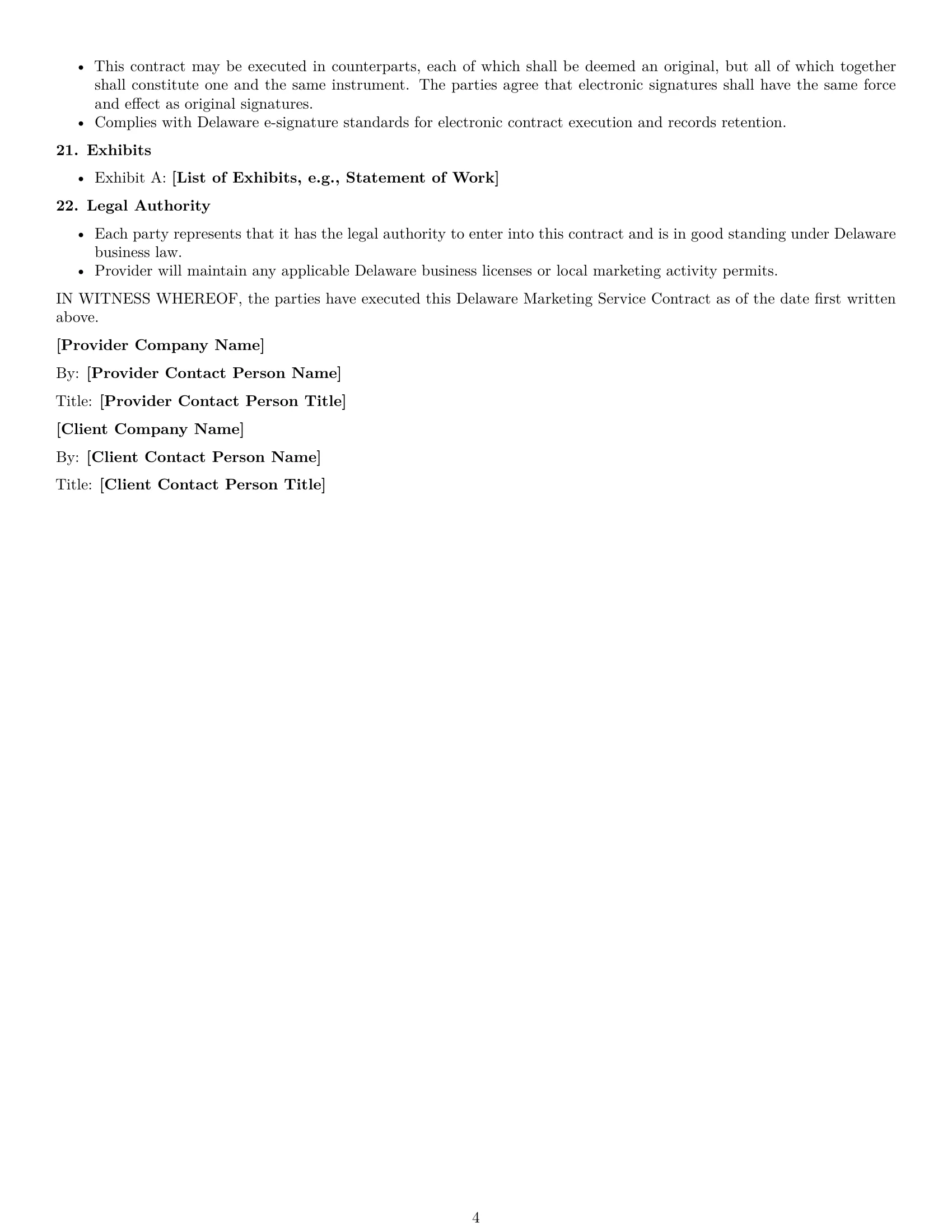 Preview page 4 of Free Delaware marketing service contract template