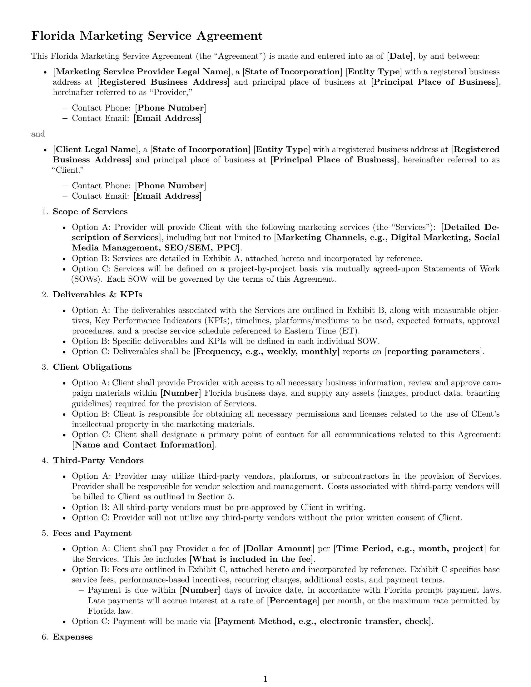 Preview page 1 of Free Florida marketing service contract template