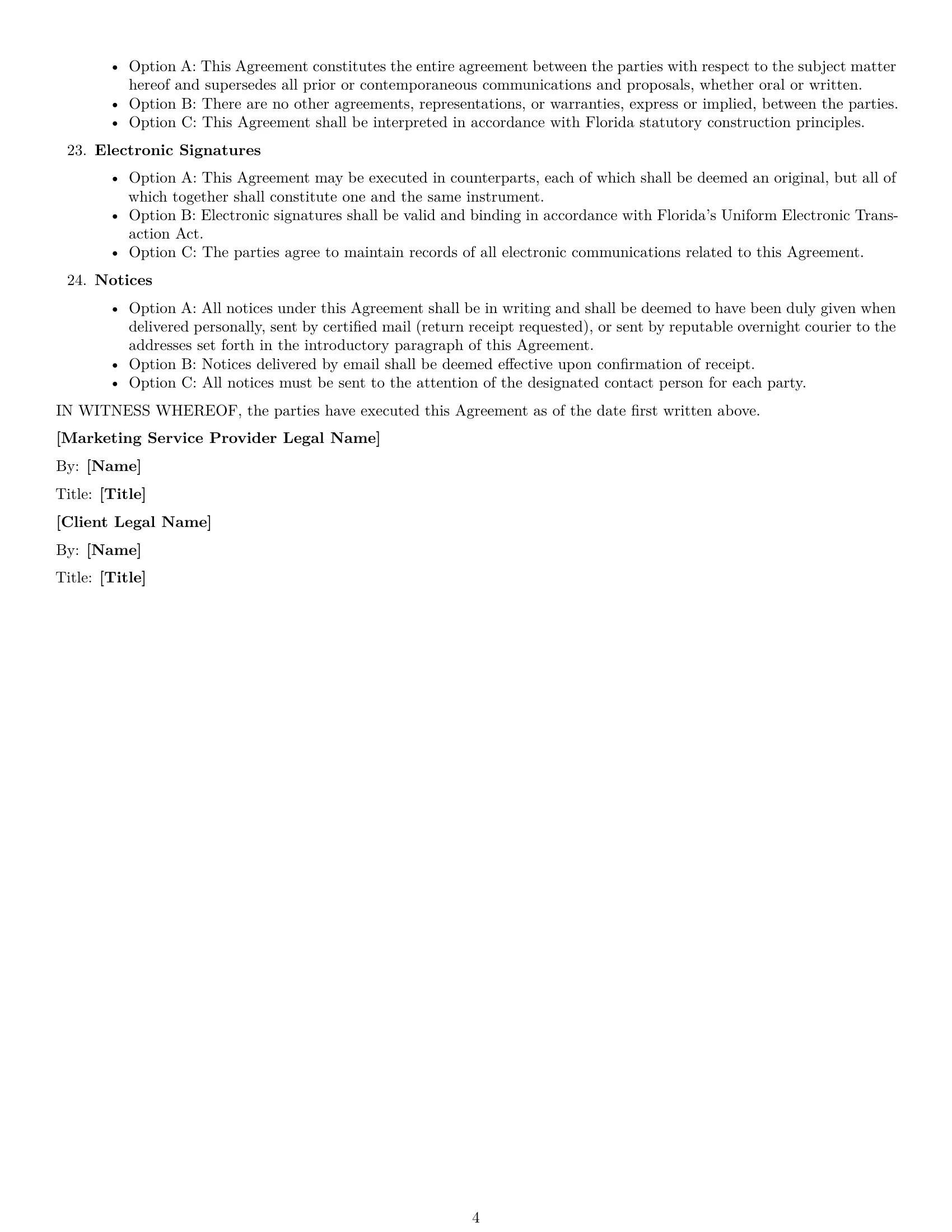 Preview page 4 of Free Florida marketing service contract template