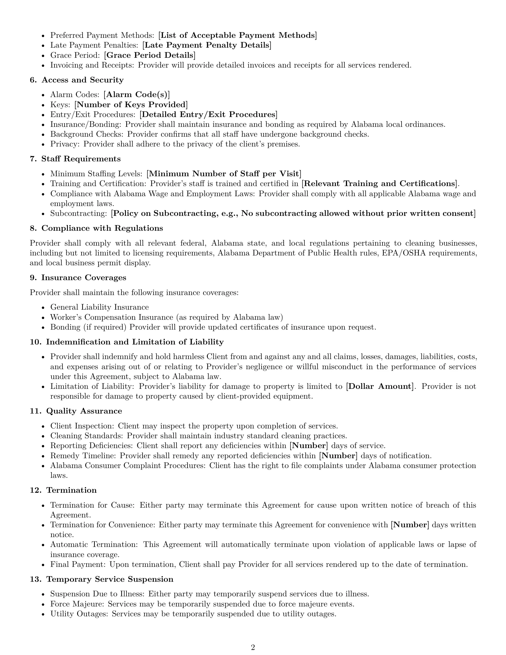 Preview page 2 of Free Alabama cleaning service contract template