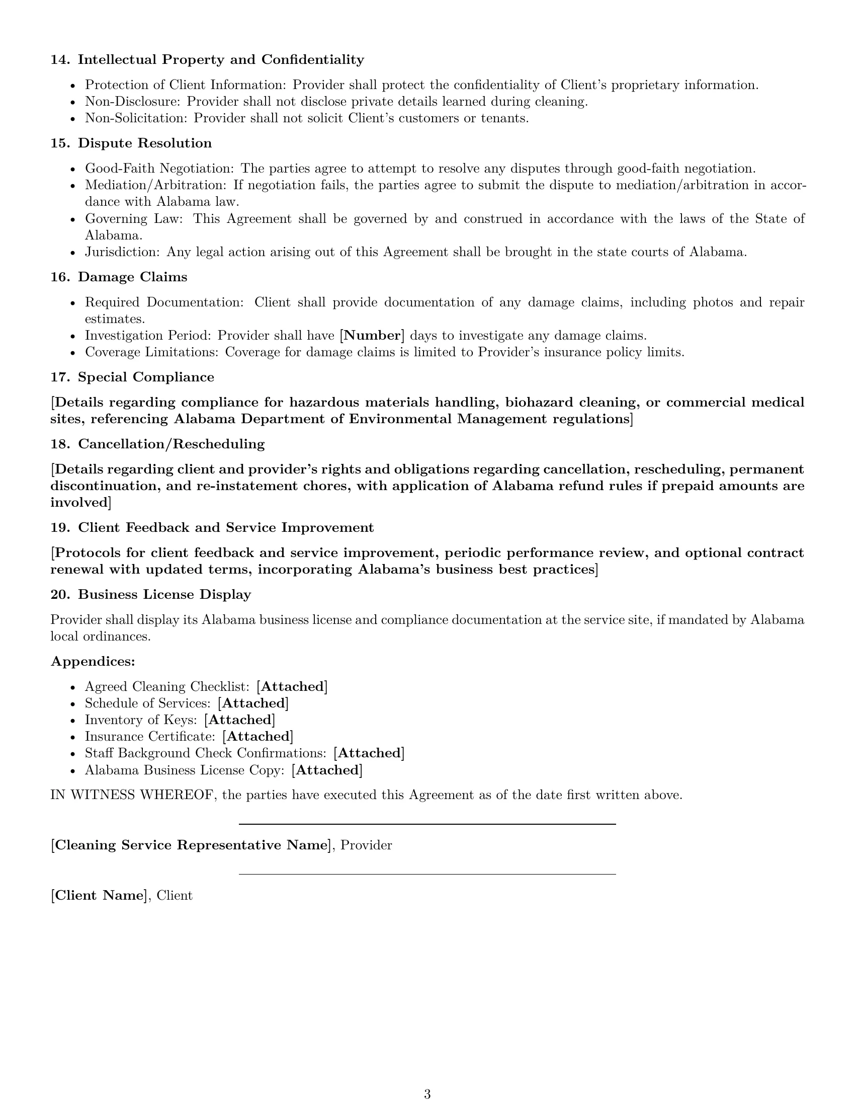 Preview page 3 of Free Alabama cleaning service contract template
