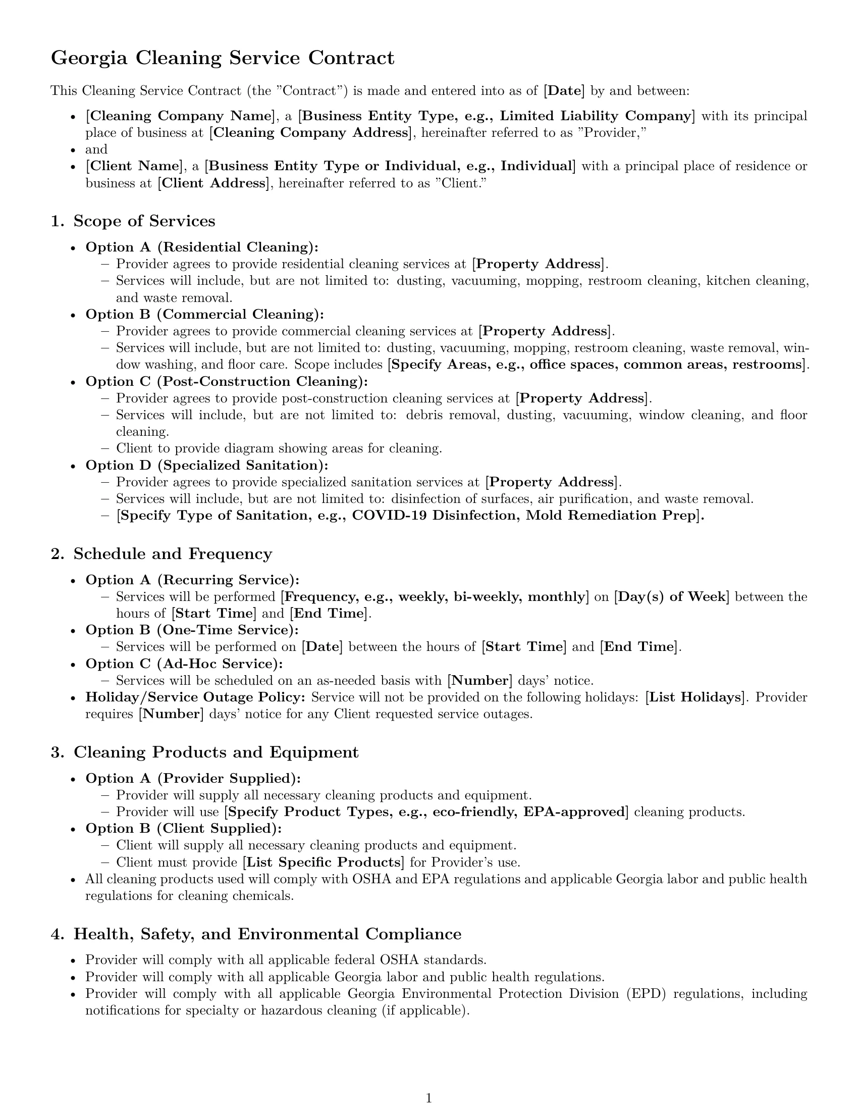 Preview page 1 of Free Georgia cleaning service contract template