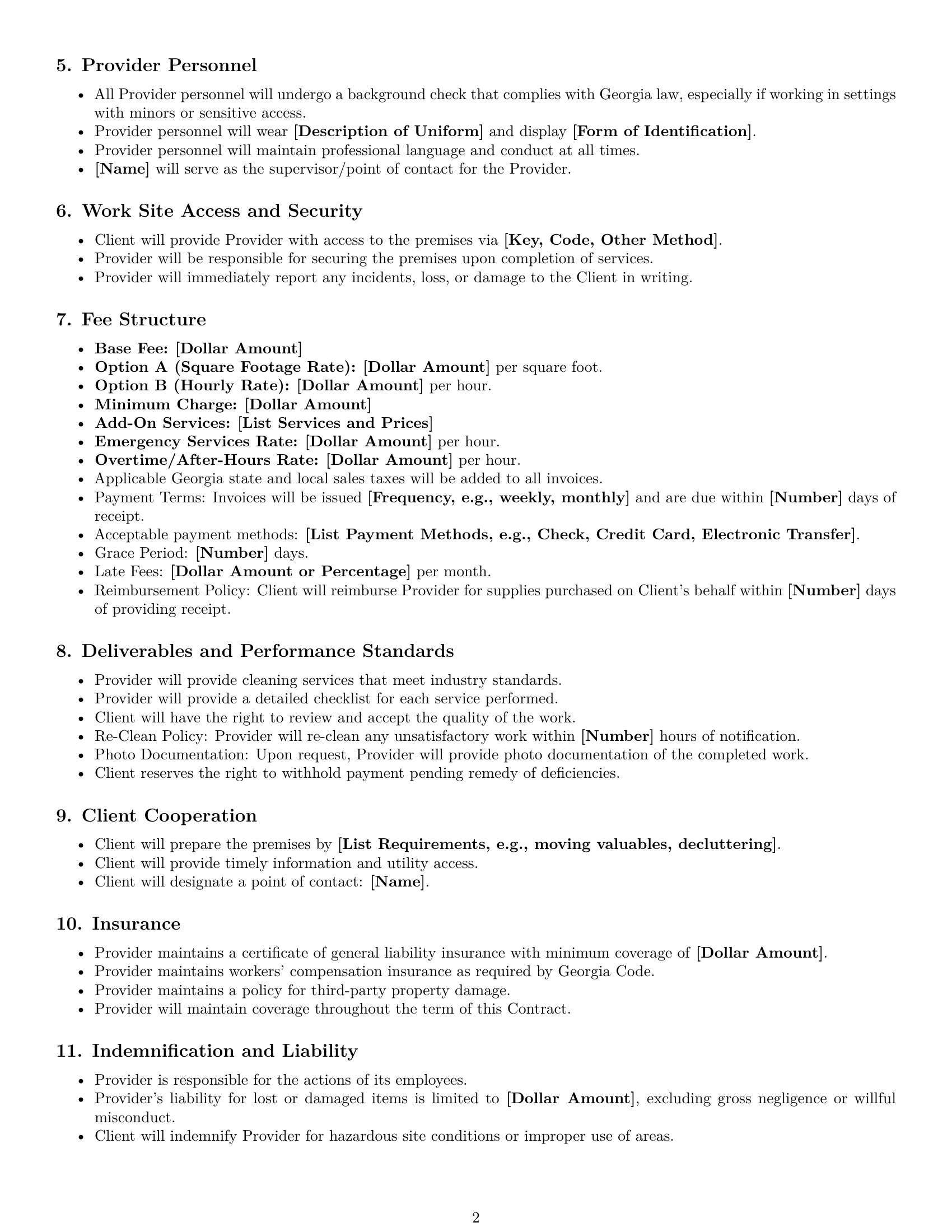 Preview page 2 of Free Georgia cleaning service contract template