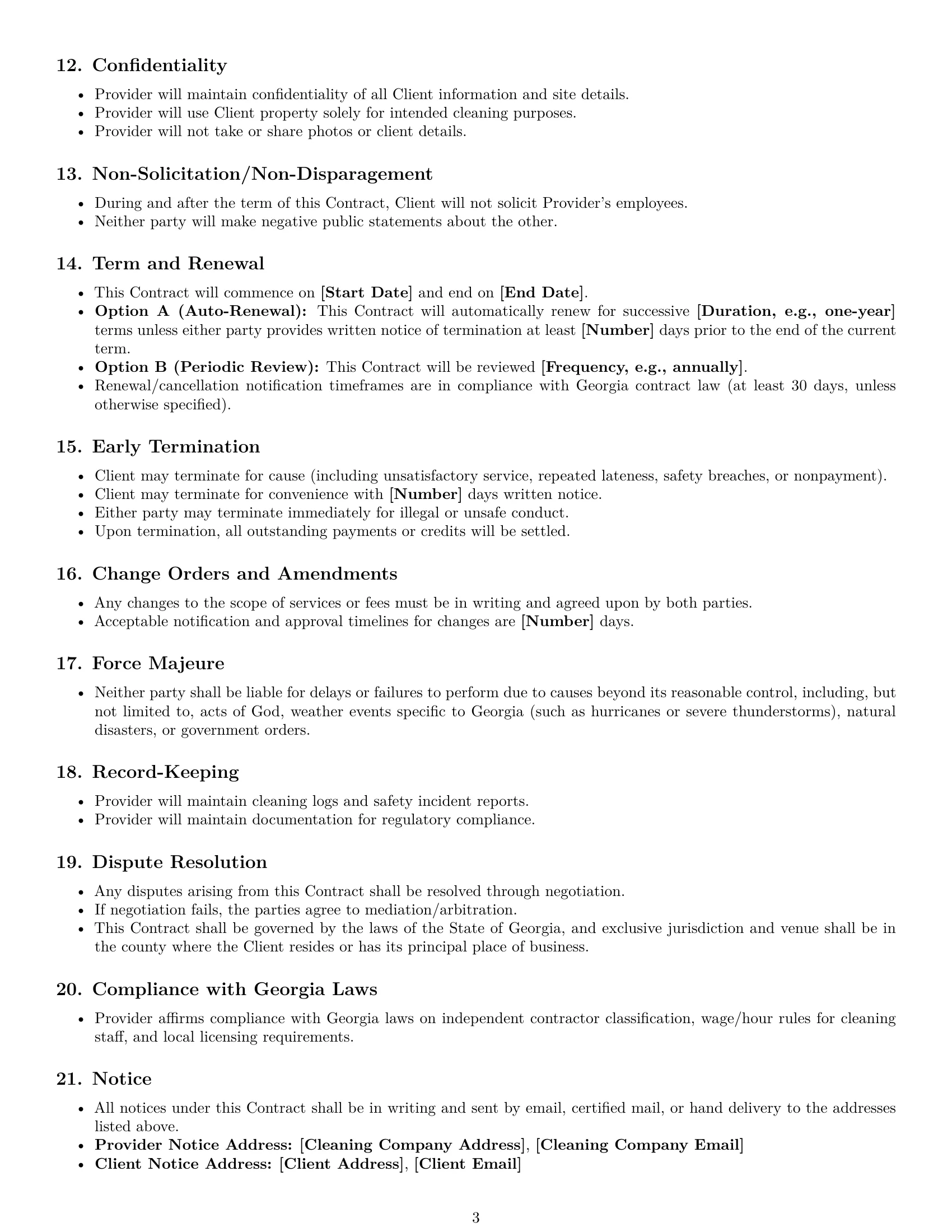 Preview page 3 of Free Georgia cleaning service contract template