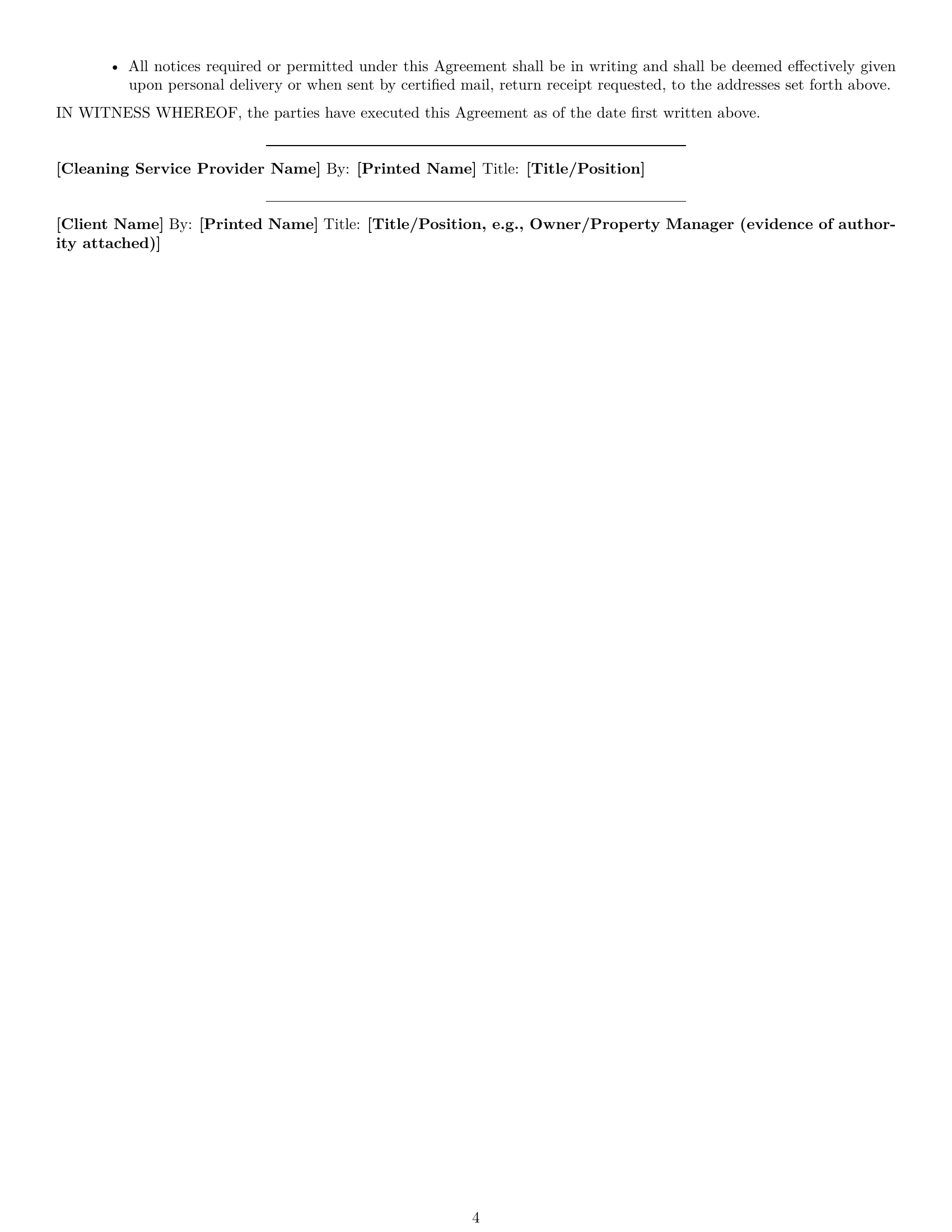 Preview page 4 of Free Hawaii cleaning service contract template