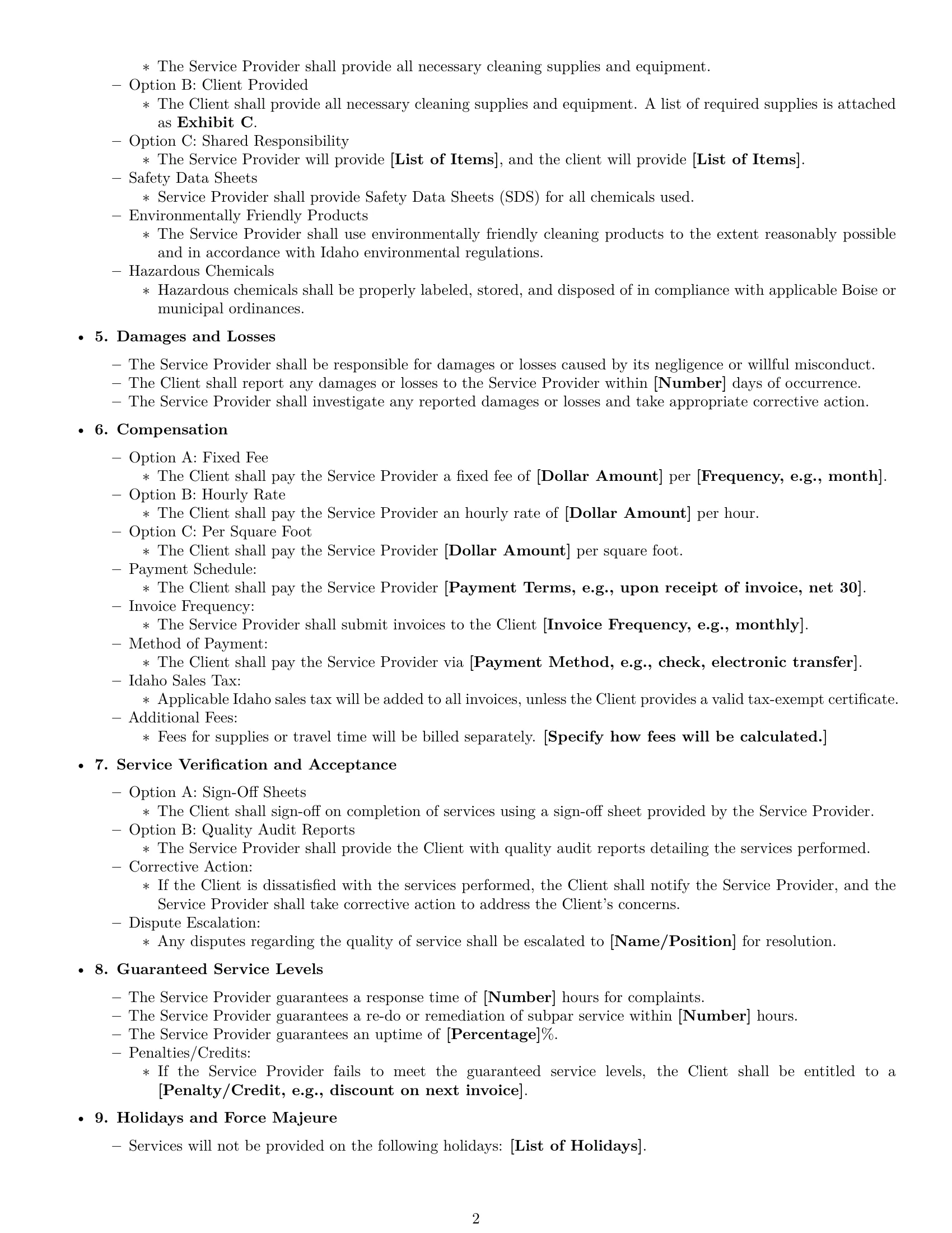 Preview page 2 of Free Idaho cleaning service contract template
