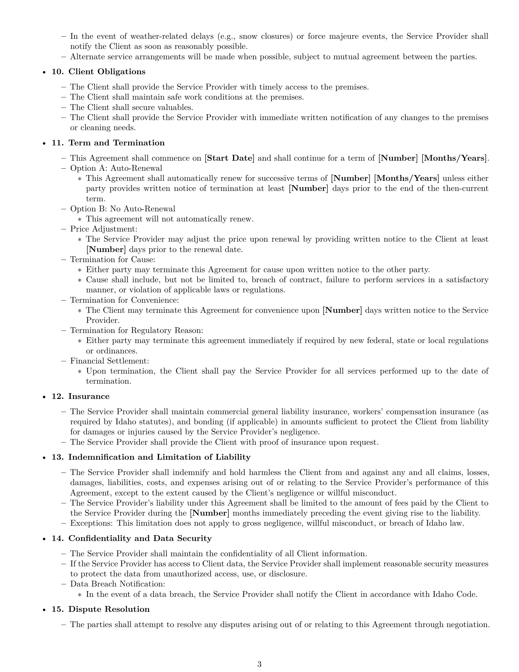 Preview page 3 of Free Idaho cleaning service contract template