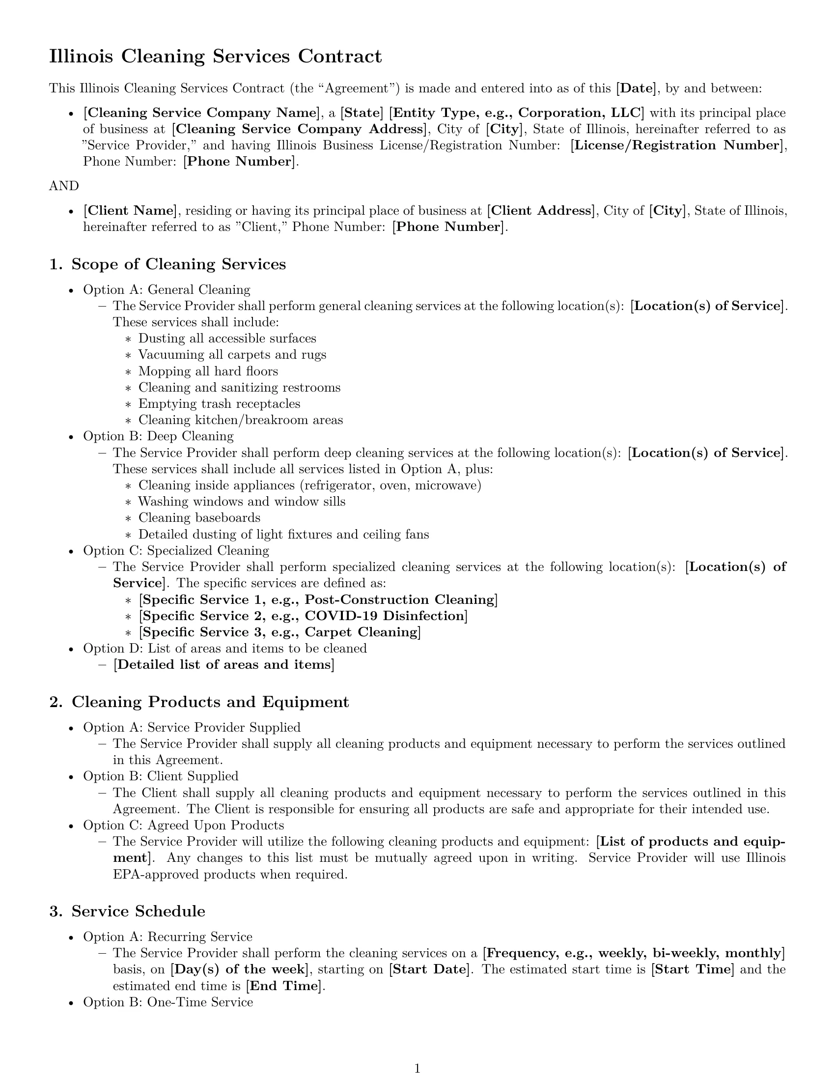 Preview page 1 of Free Illinois cleaning service contract template
