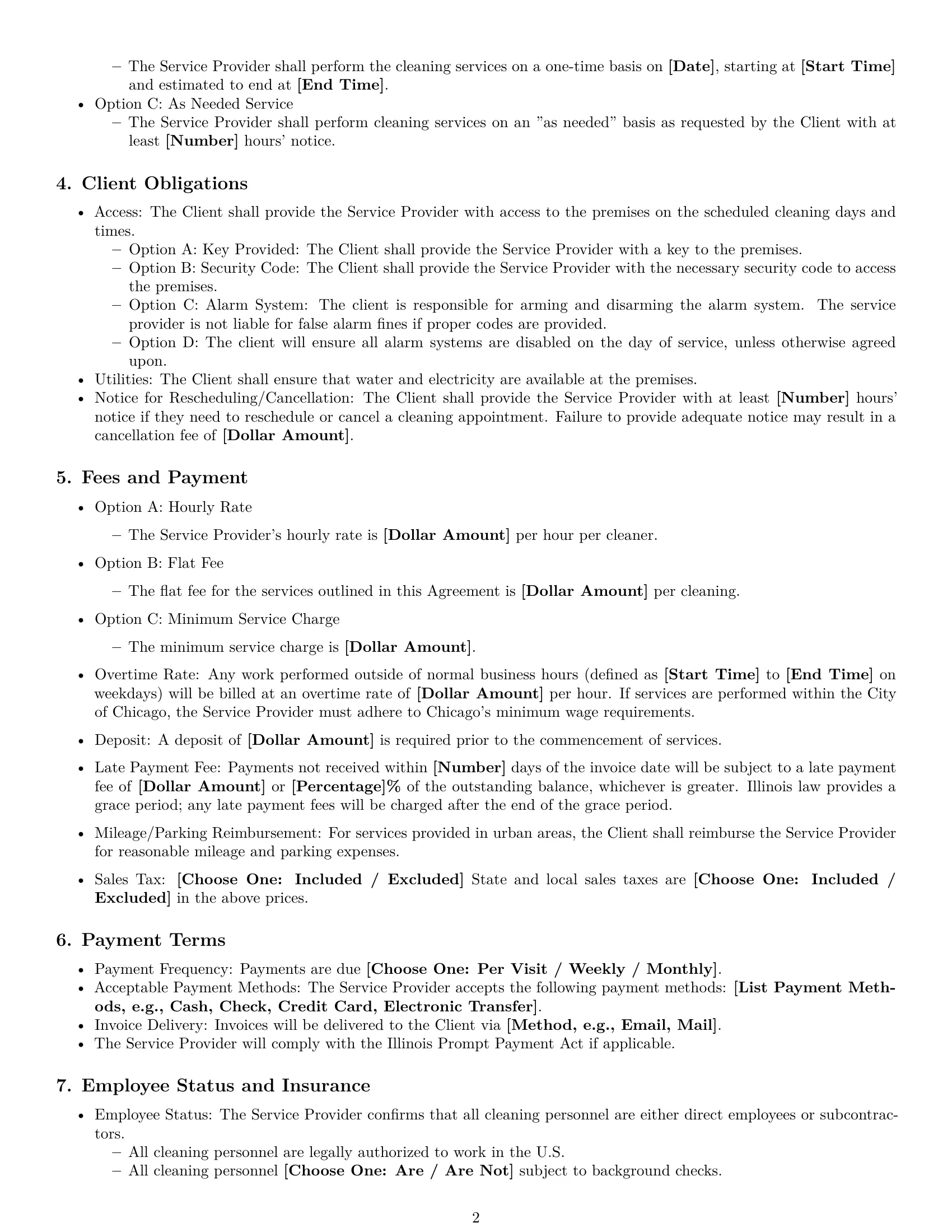 Preview page 2 of Free Illinois cleaning service contract template