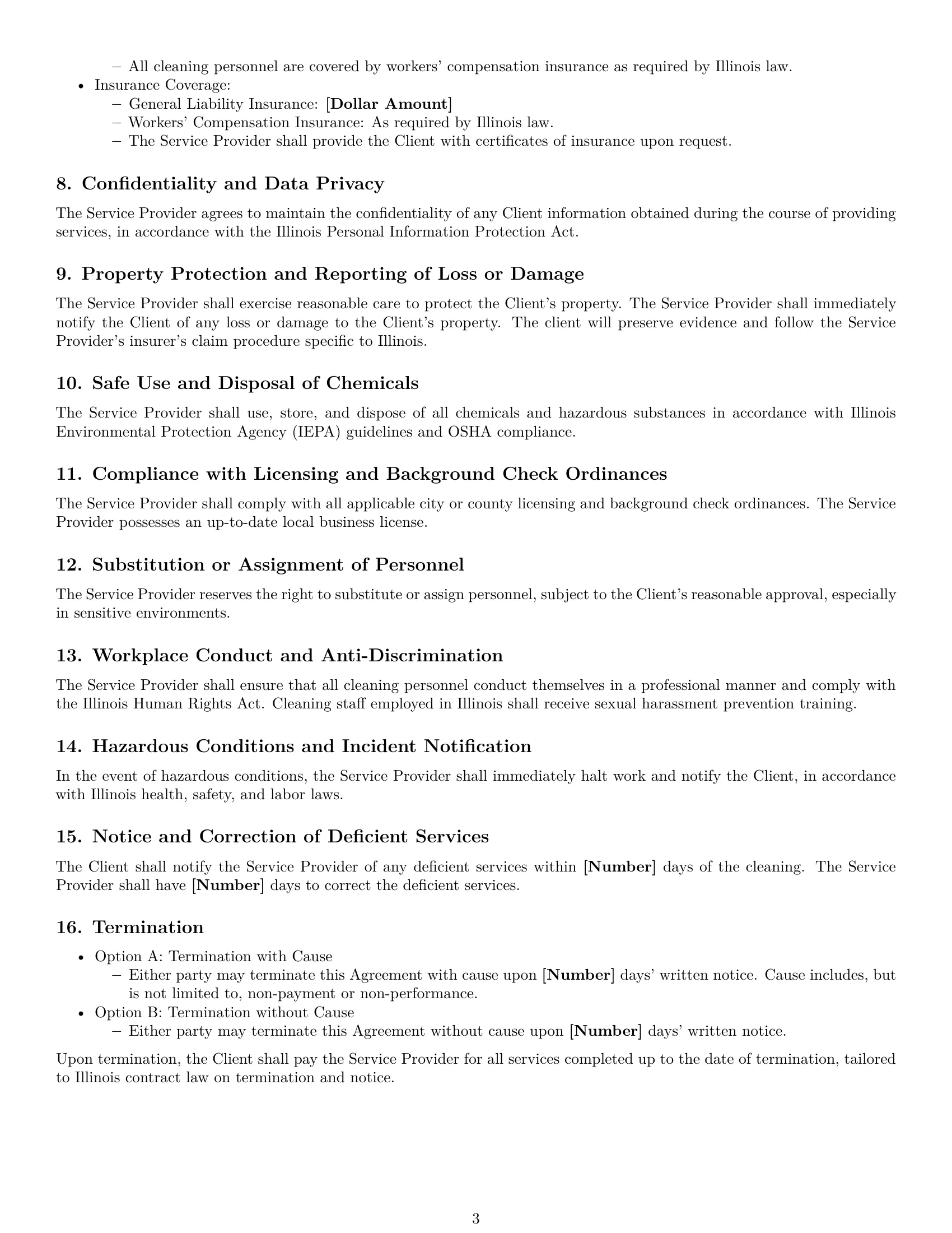 Preview page 3 of Free Illinois cleaning service contract template