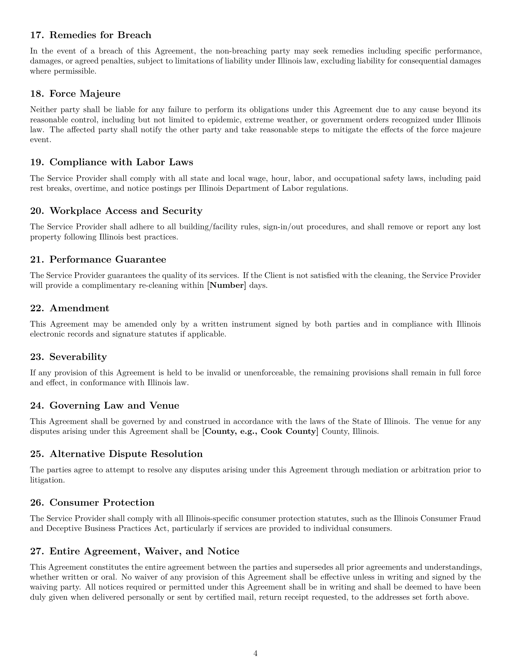 Preview page 4 of Free Illinois cleaning service contract template