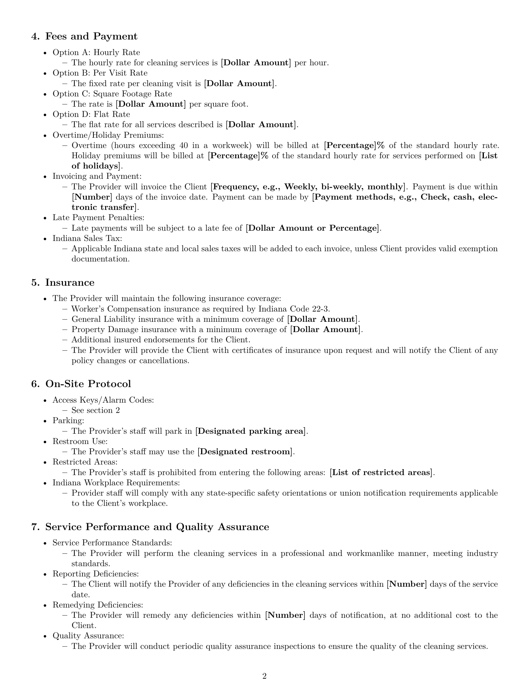 Preview page 2 of Free Indiana cleaning service contract template