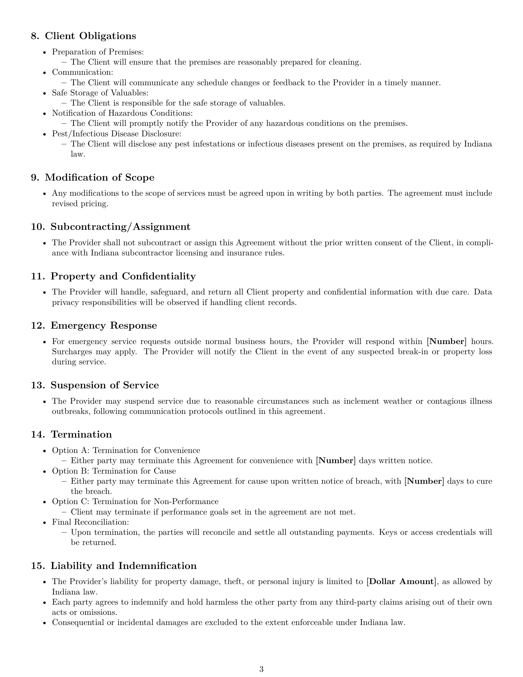 Preview page 3 of Free Indiana cleaning service contract template