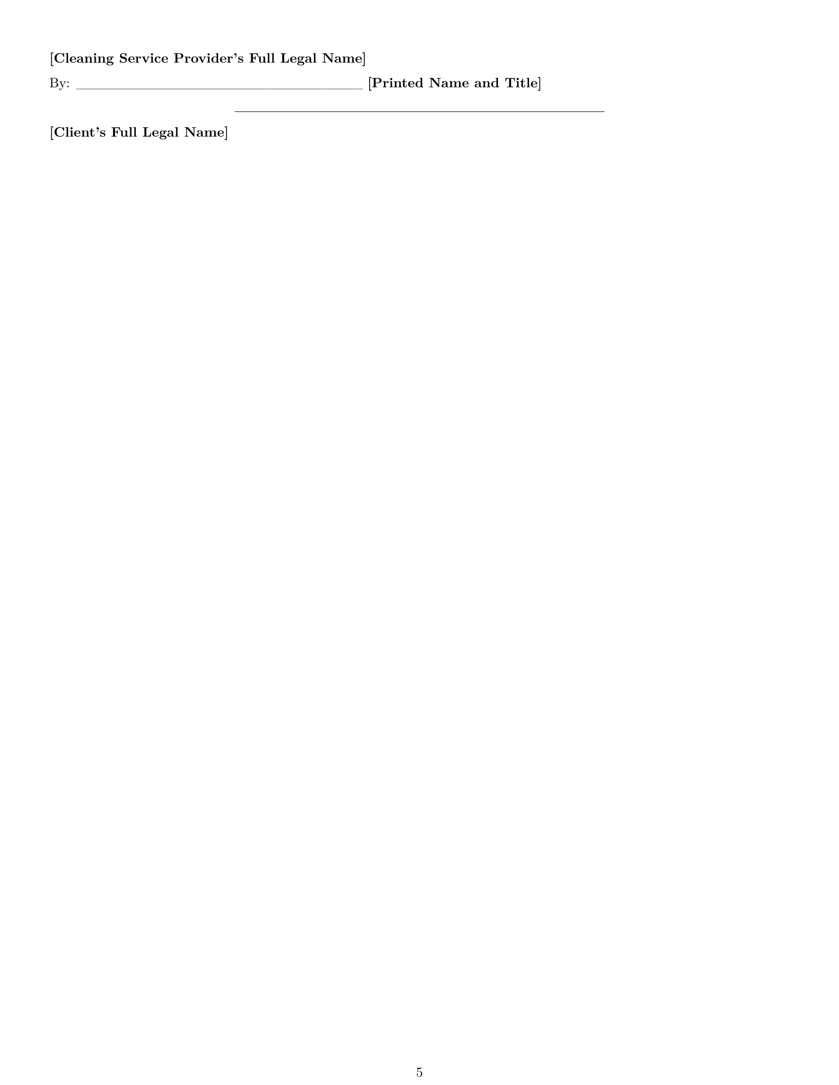 Preview page 5 of Free Indiana cleaning service contract template