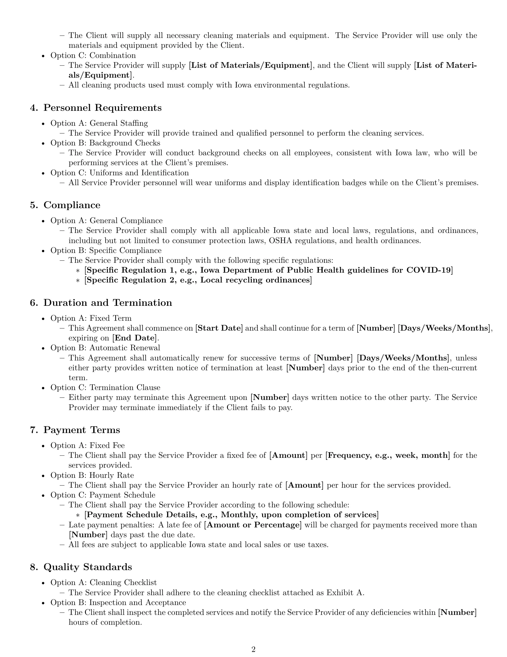 Preview page 2 of Free Iowa cleaning service contract template