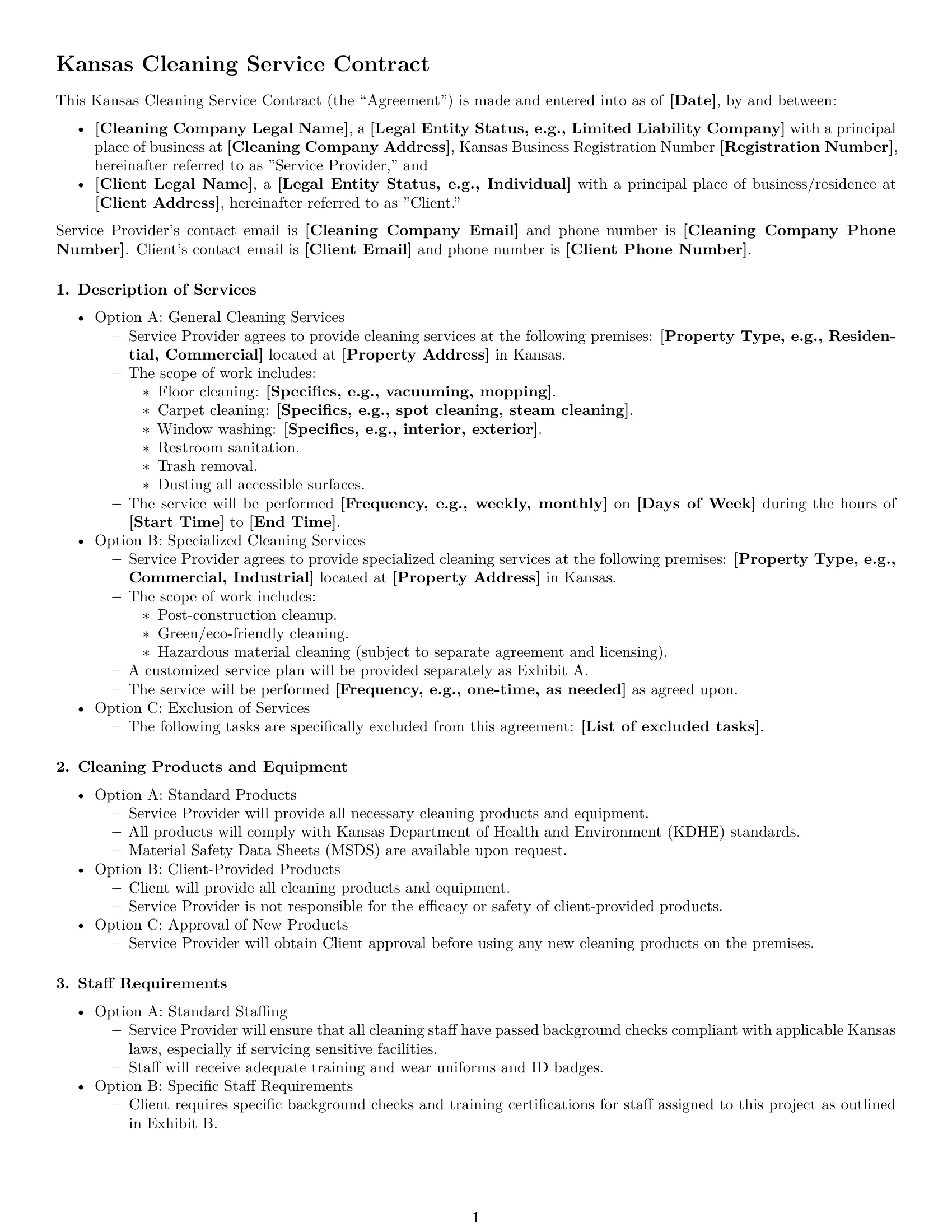 Preview page 1 of Free Kansas cleaning service contract template