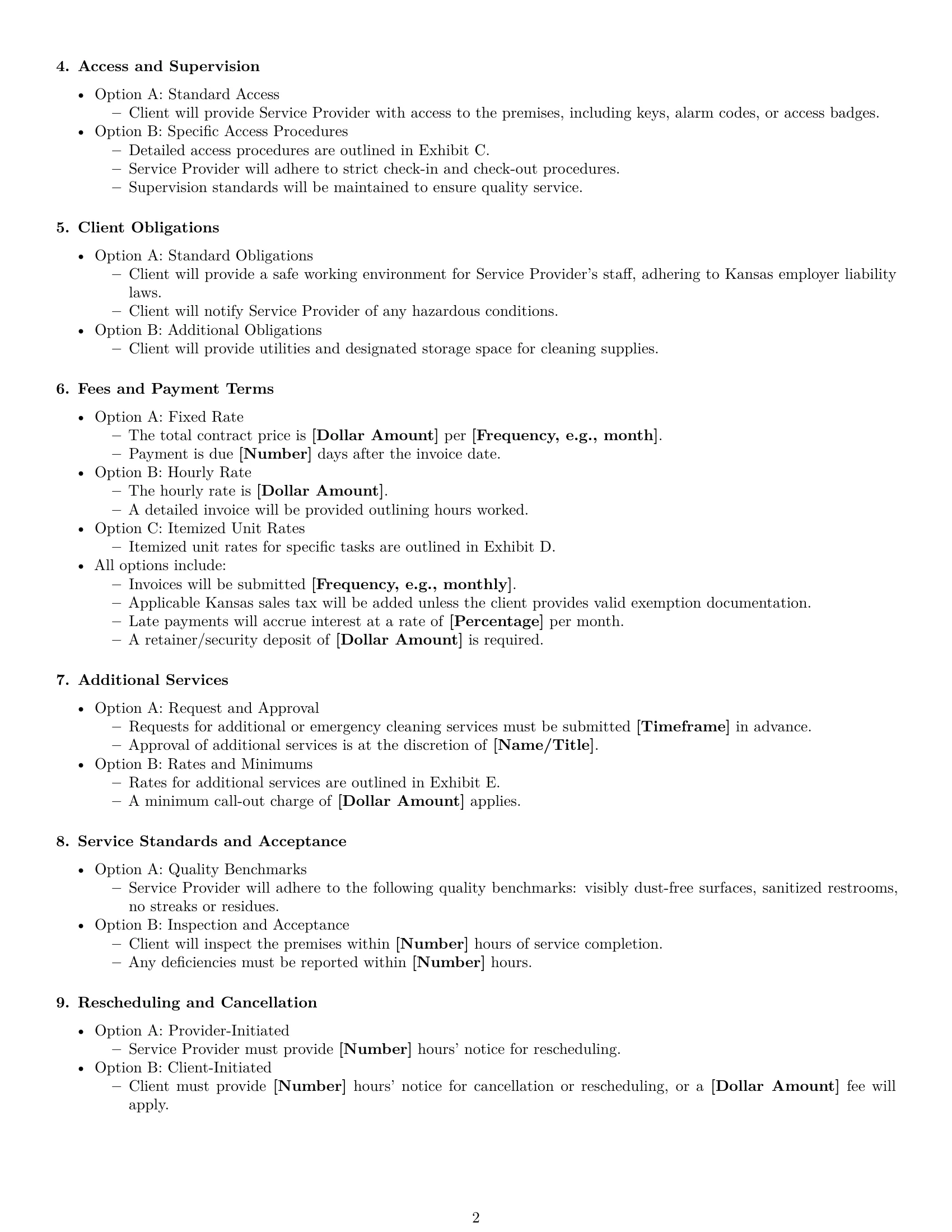 Preview page 2 of Free Kansas cleaning service contract template
