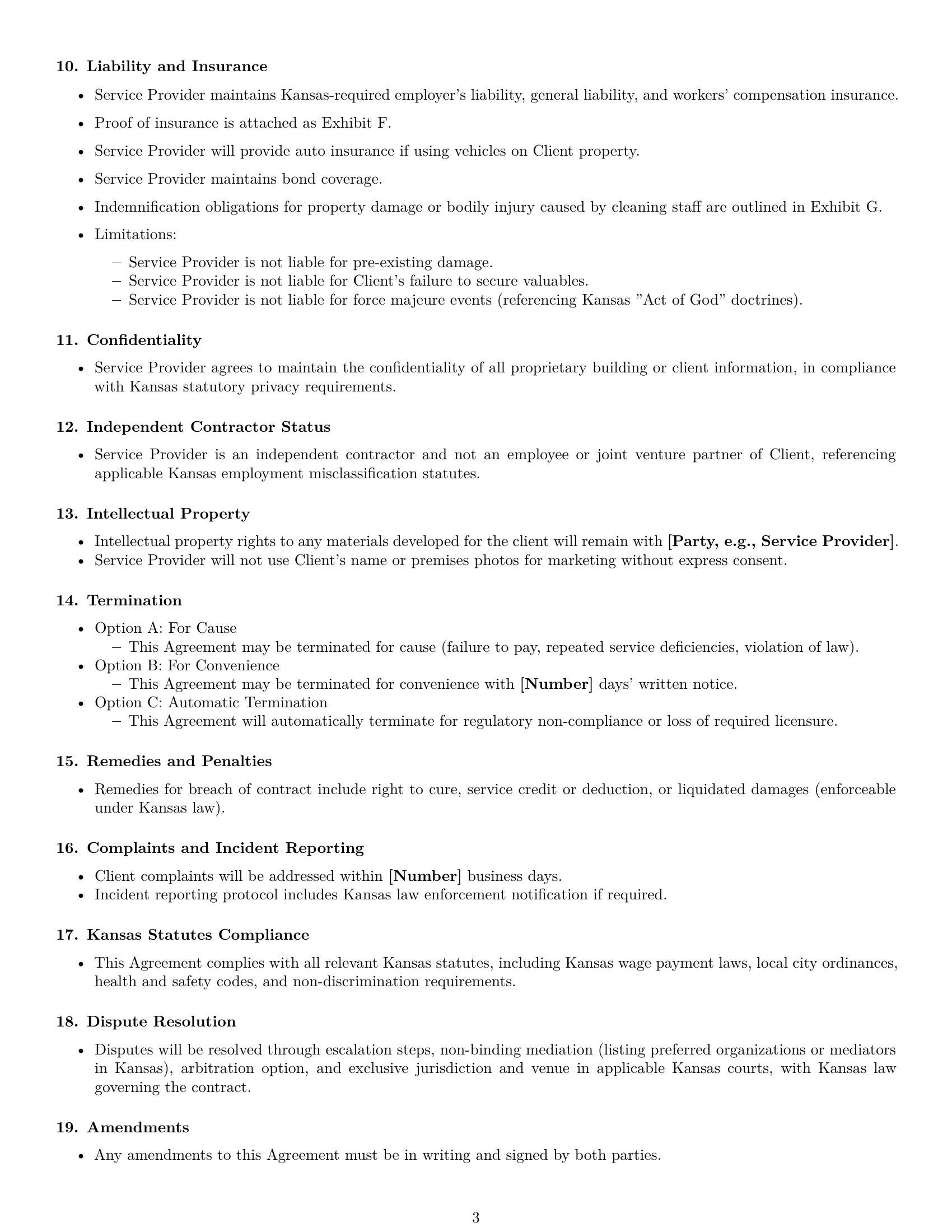 Preview page 3 of Free Kansas cleaning service contract template