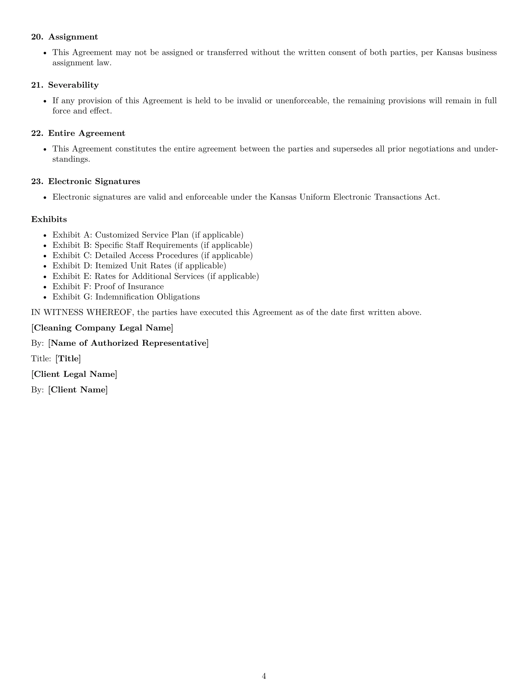 Preview page 4 of Free Kansas cleaning service contract template