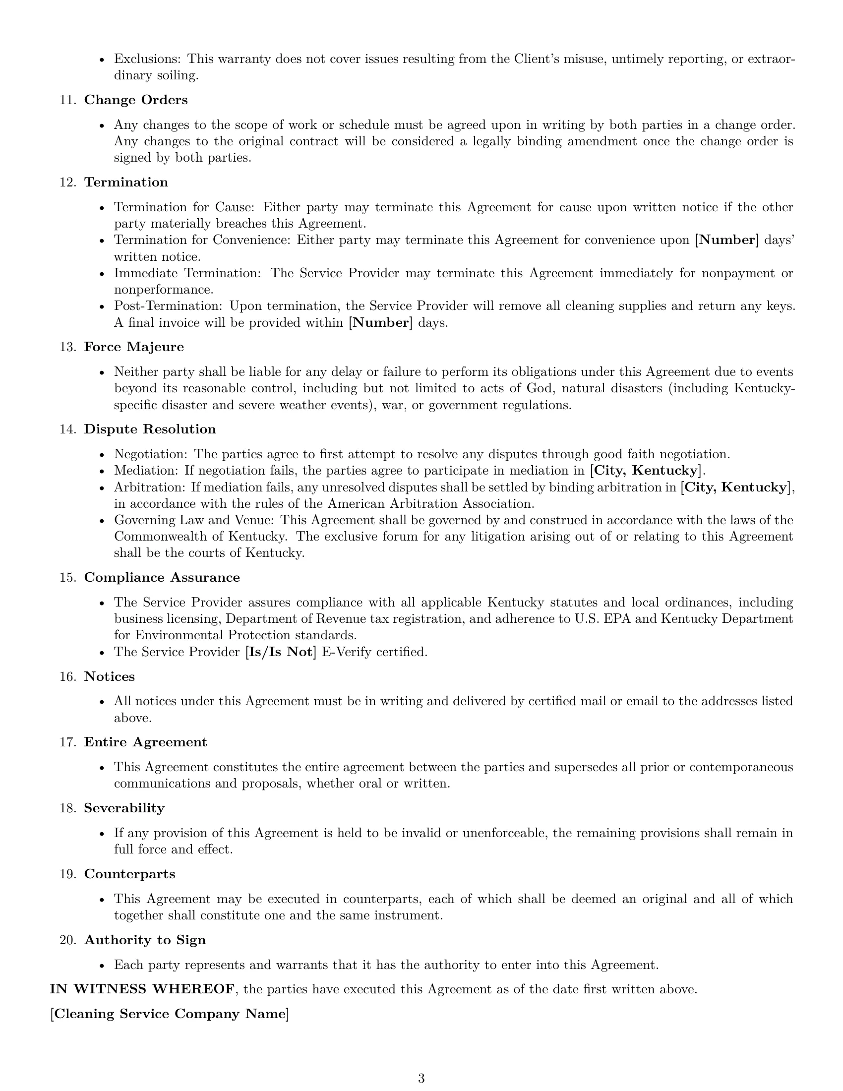 Preview page 3 of Free Kentucky cleaning service contract template