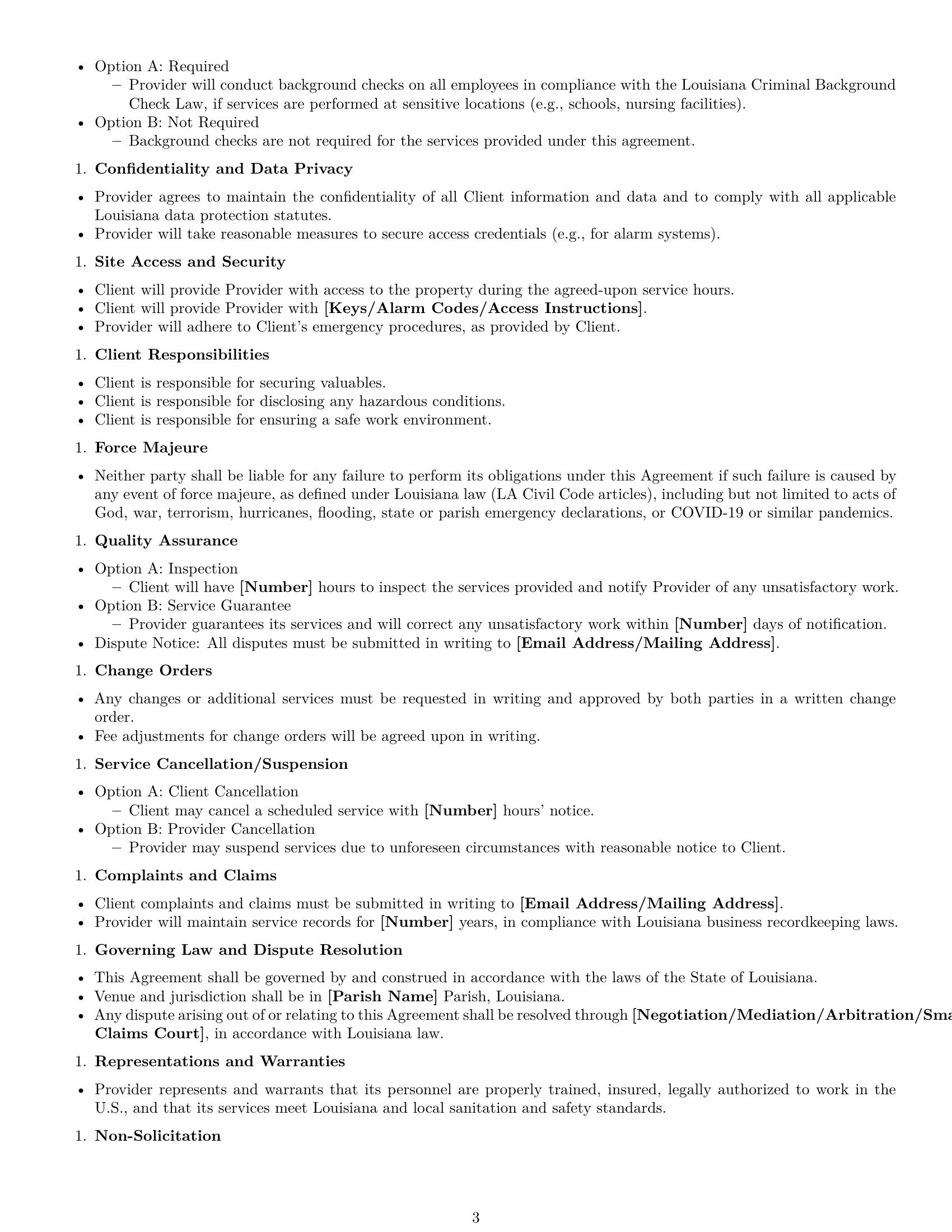 Preview page 3 of Free Louisiana cleaning service contract template