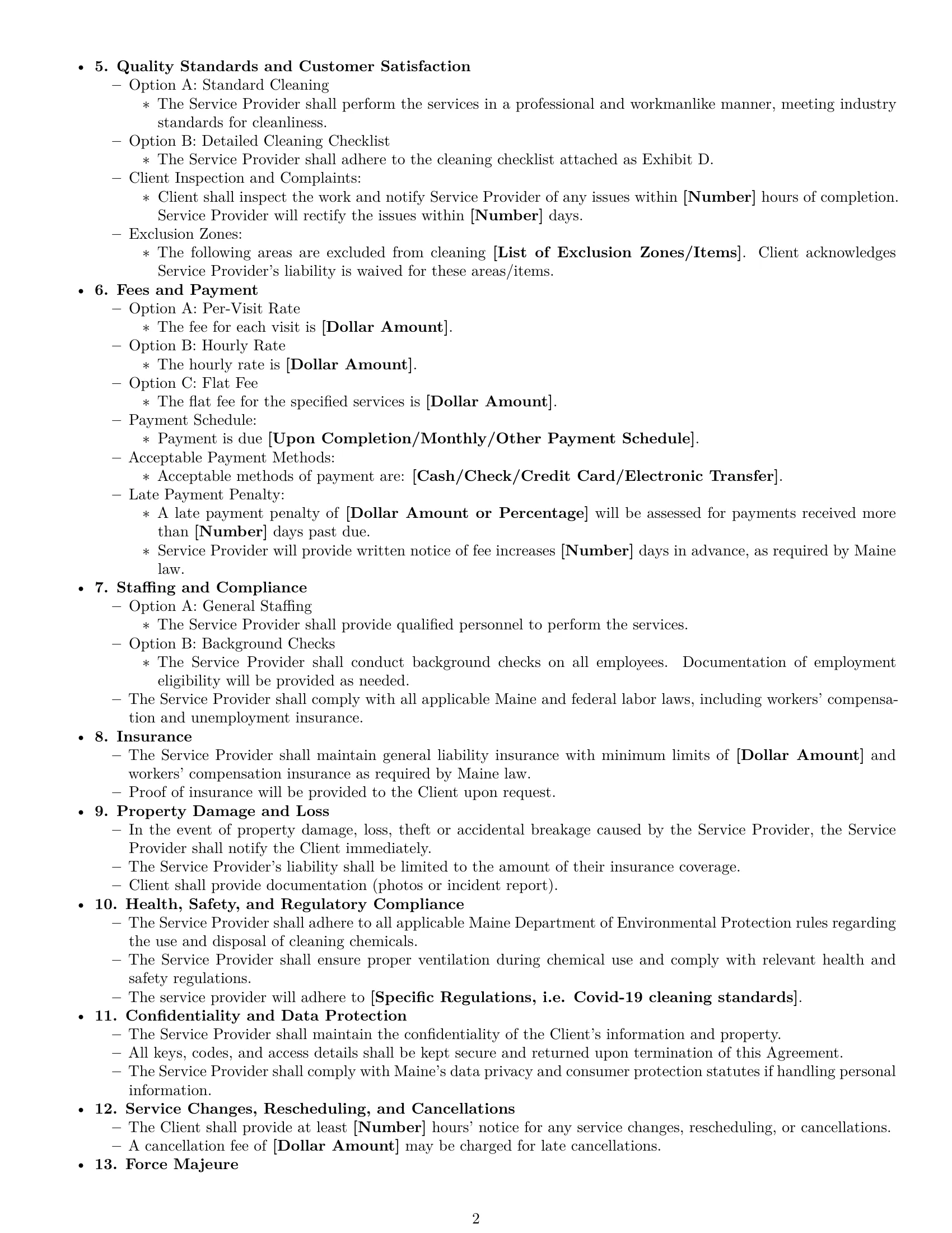 Preview page 2 of Free Maine cleaning service contract template