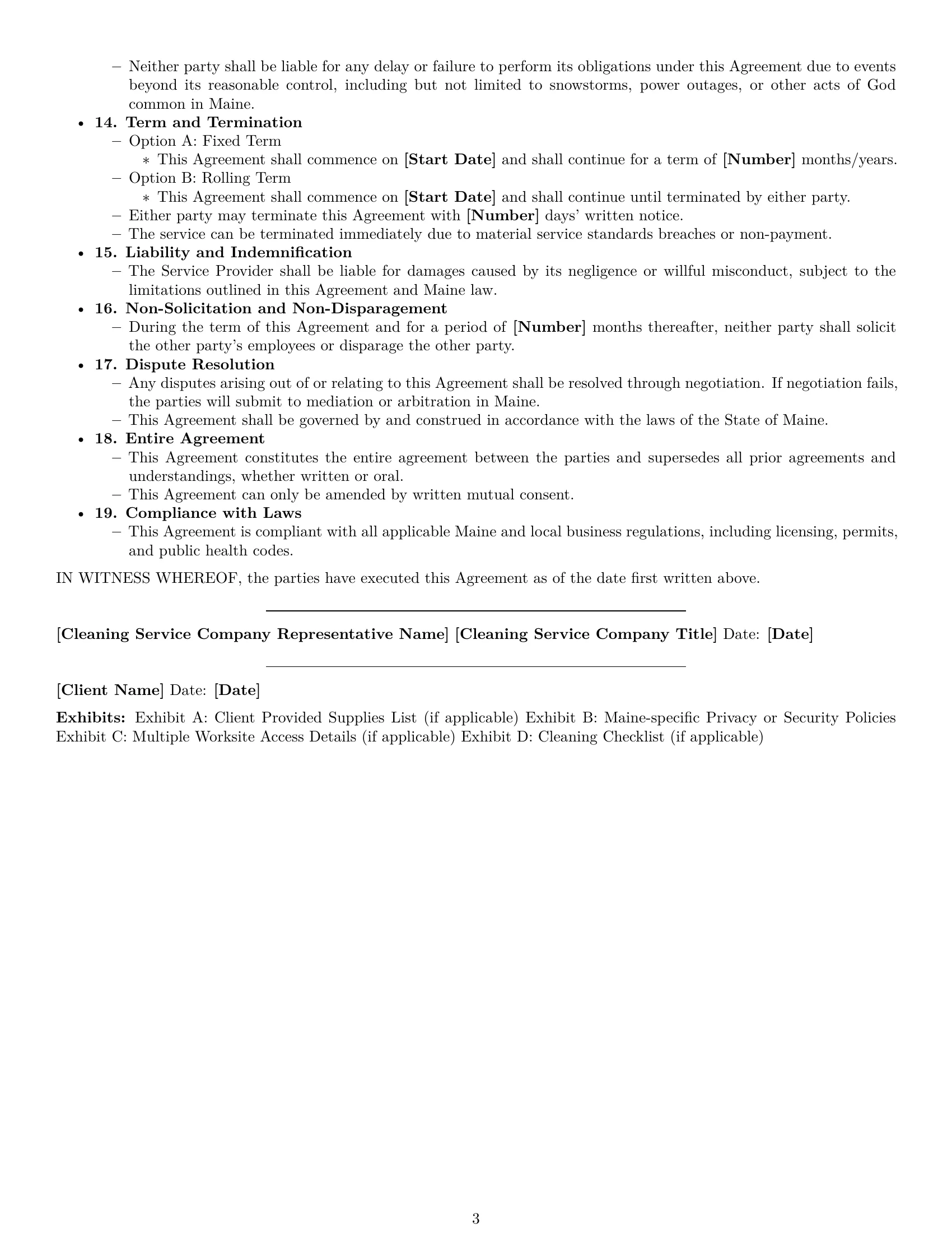 Preview page 3 of Free Maine cleaning service contract template