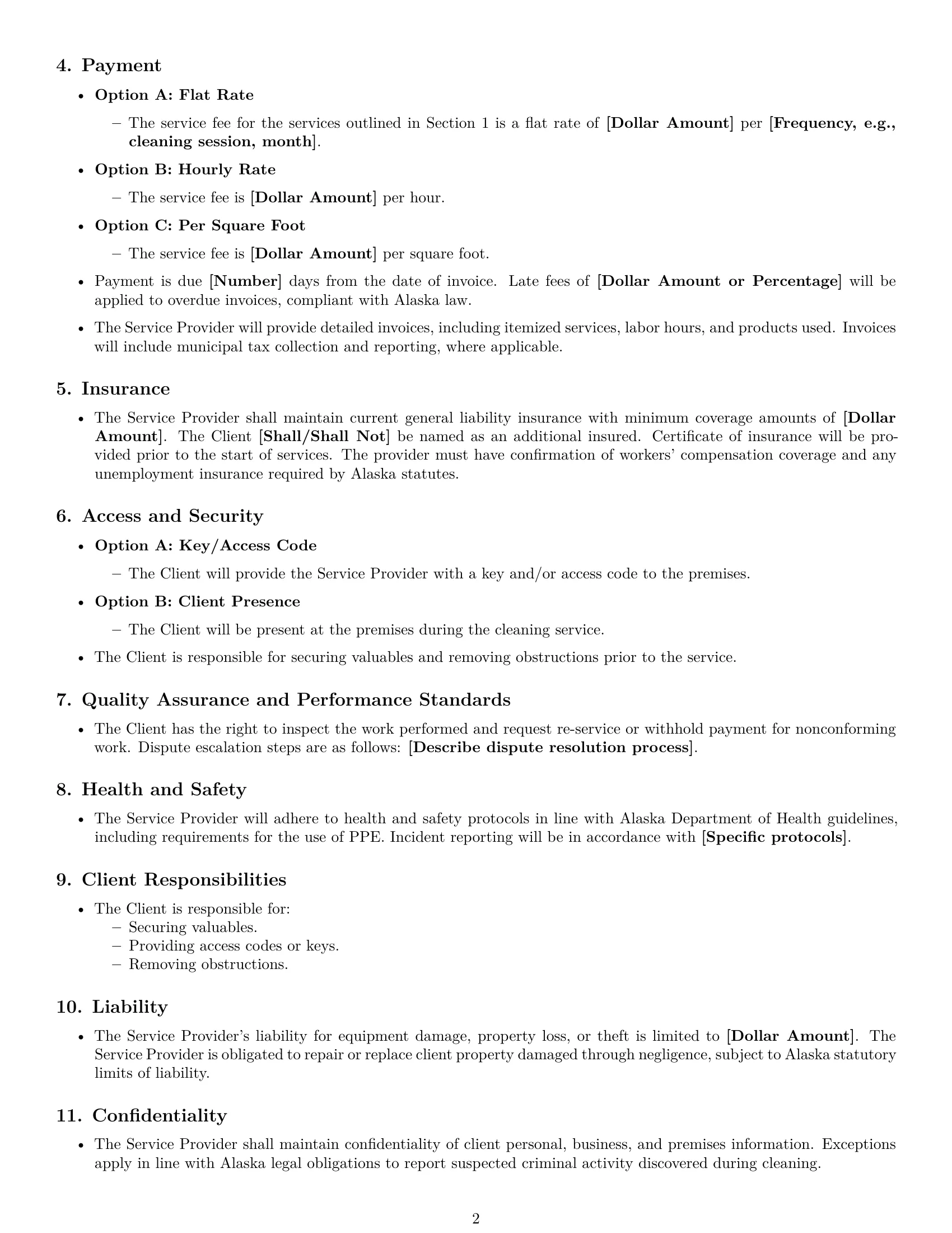 Preview page 2 of Free Alaska cleaning service contract template