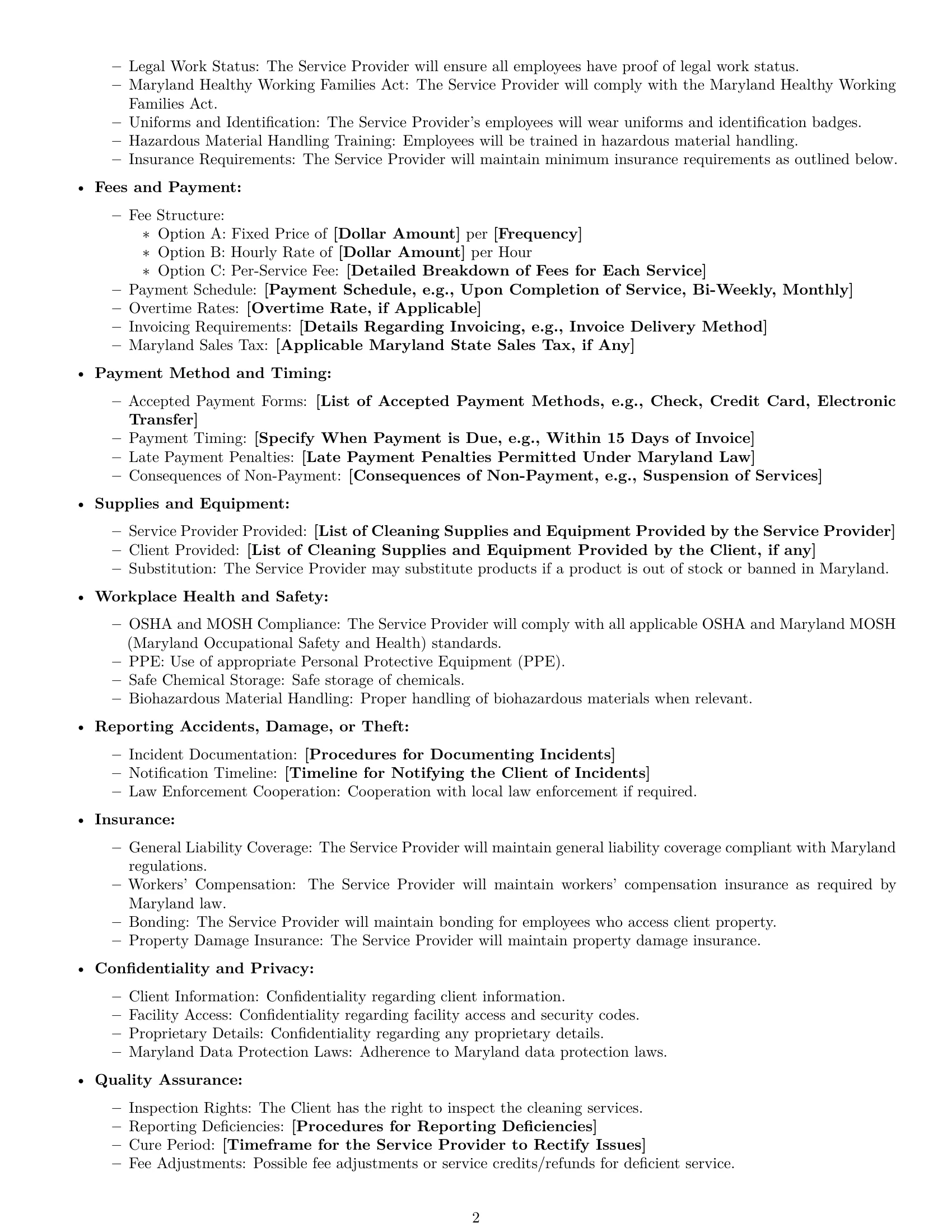 Preview page 2 of Free Maryland cleaning service contract template