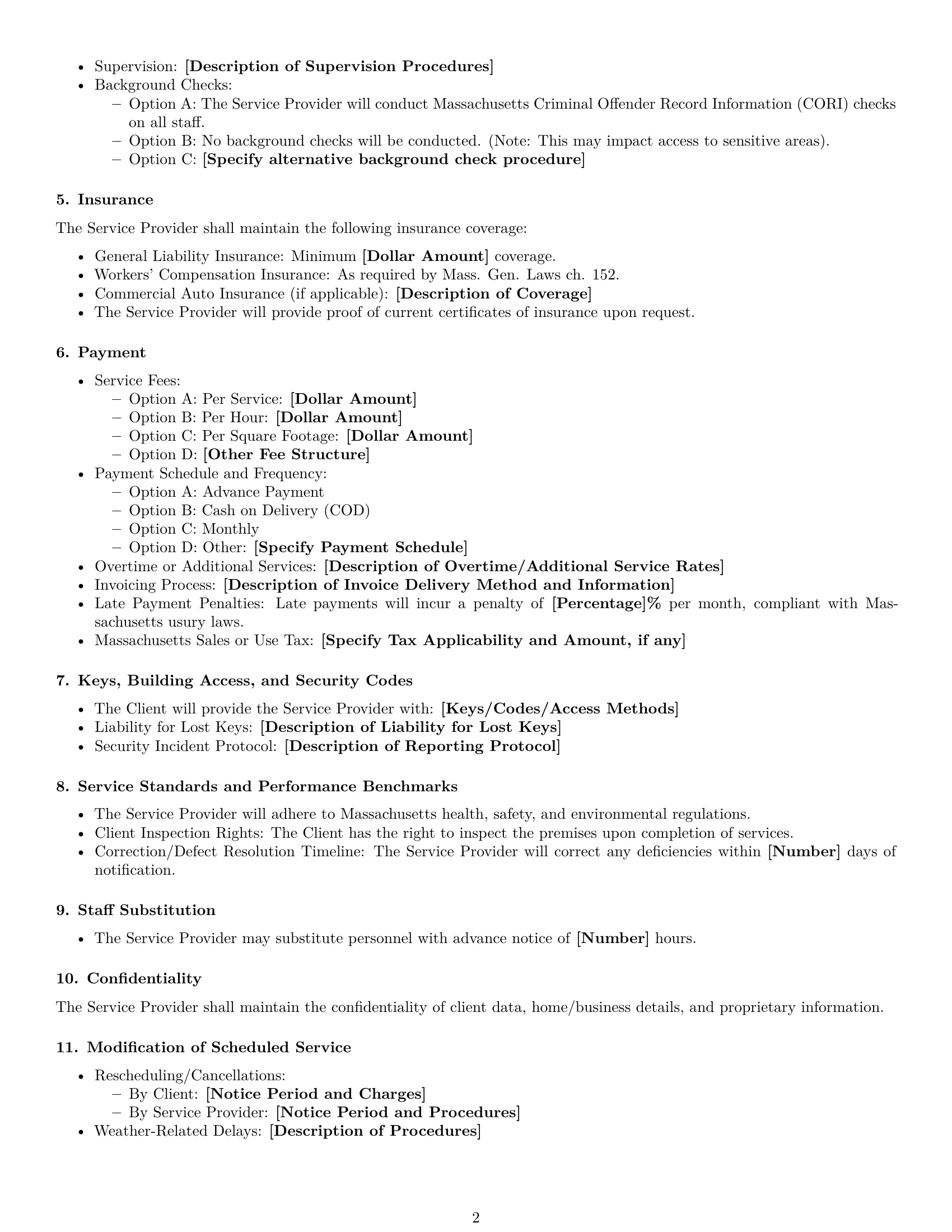 Preview page 2 of Free Massachusetts cleaning service contract template
