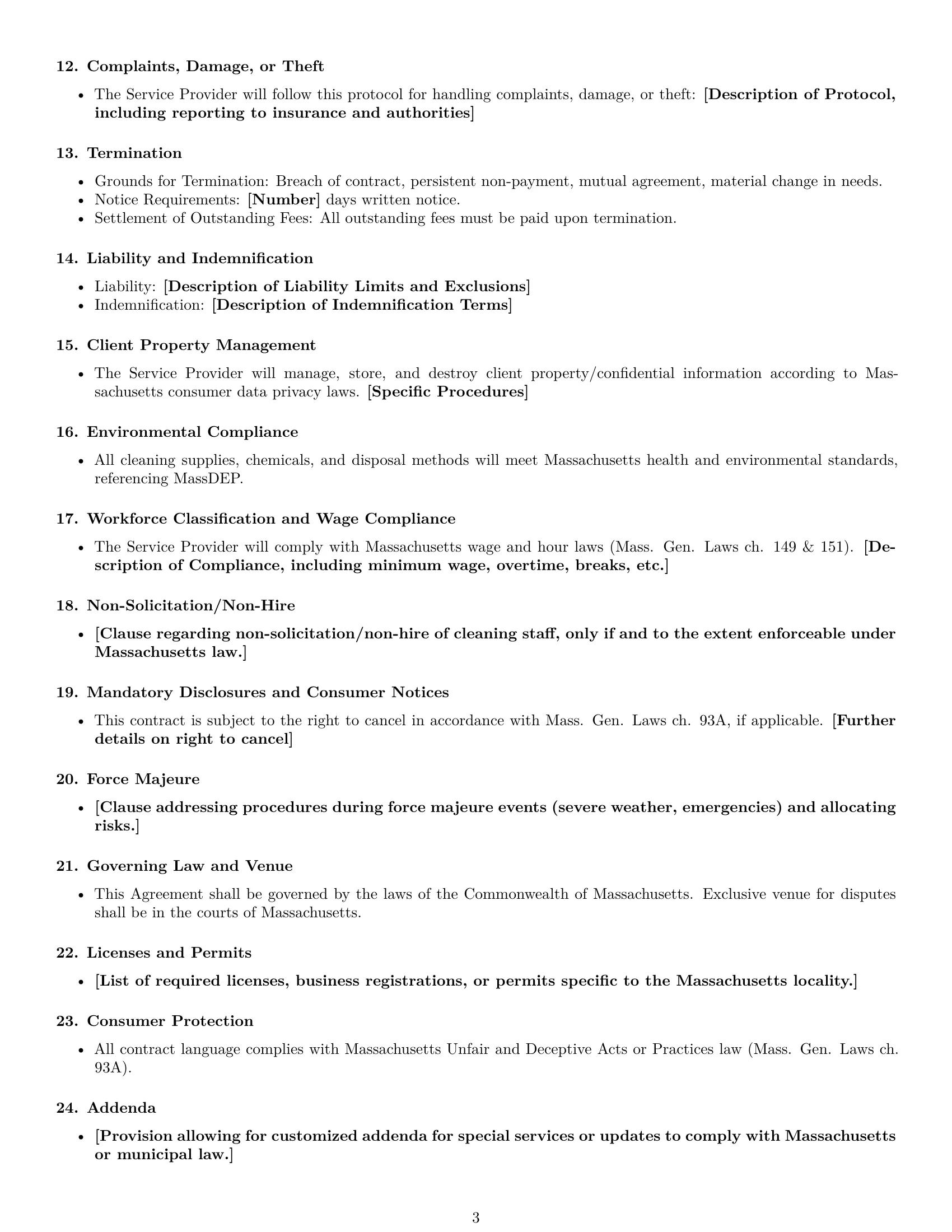 Preview page 3 of Free Massachusetts cleaning service contract template
