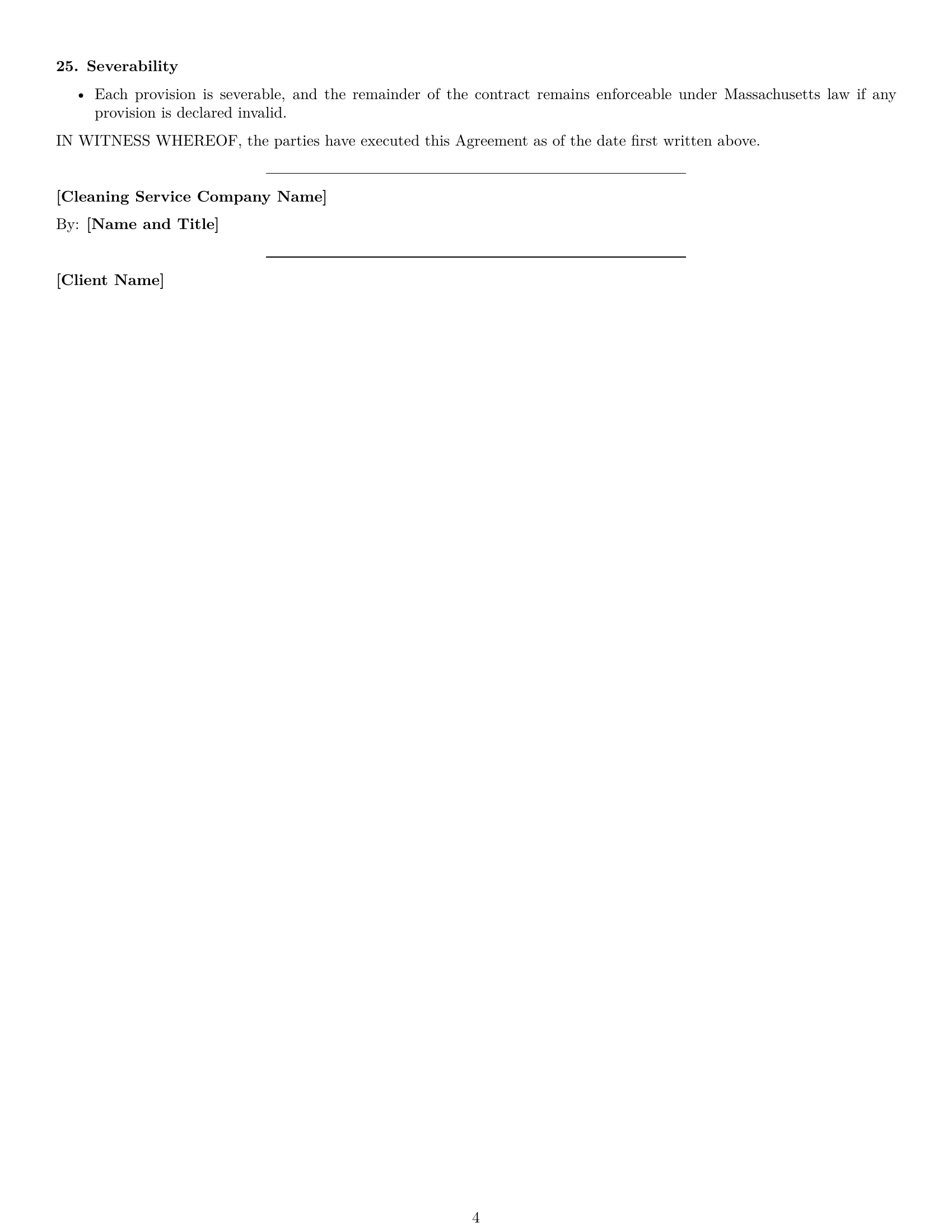 Preview page 4 of Free Massachusetts cleaning service contract template