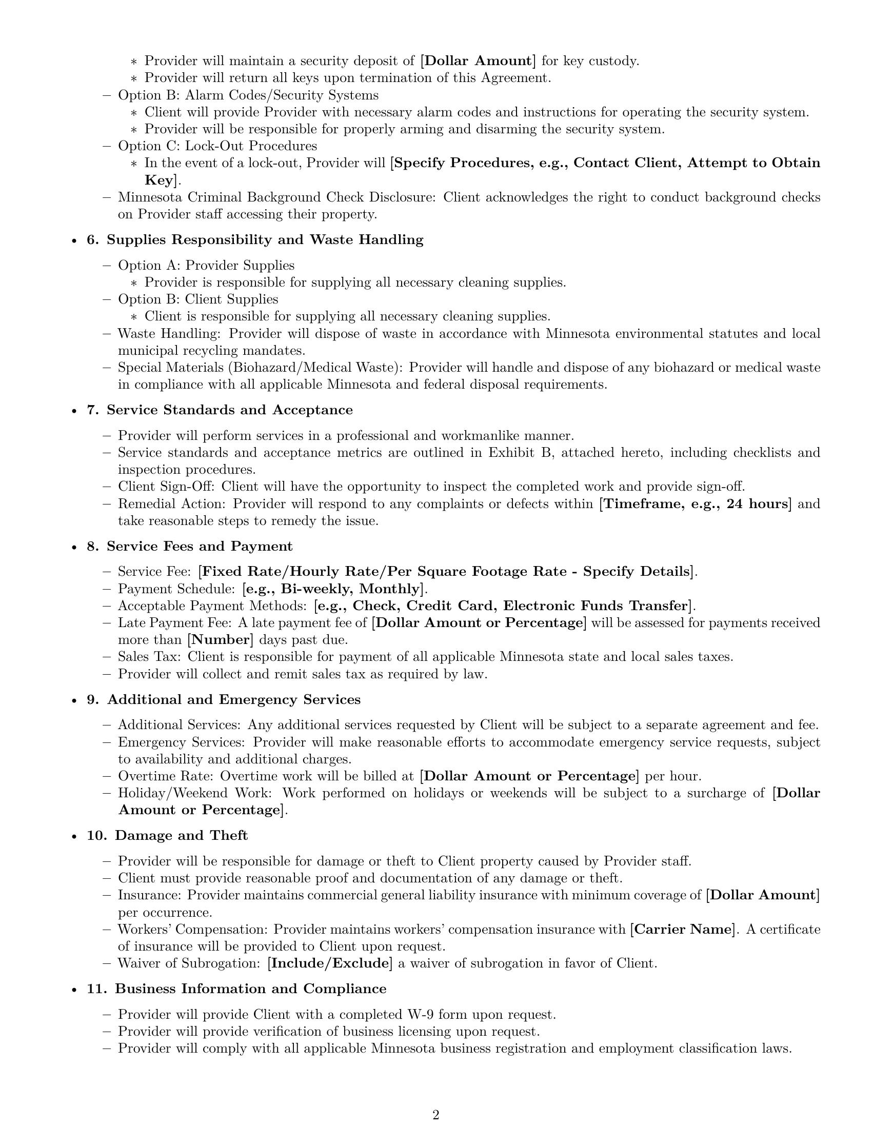 Preview page 2 of Free Minnesota cleaning service contract template