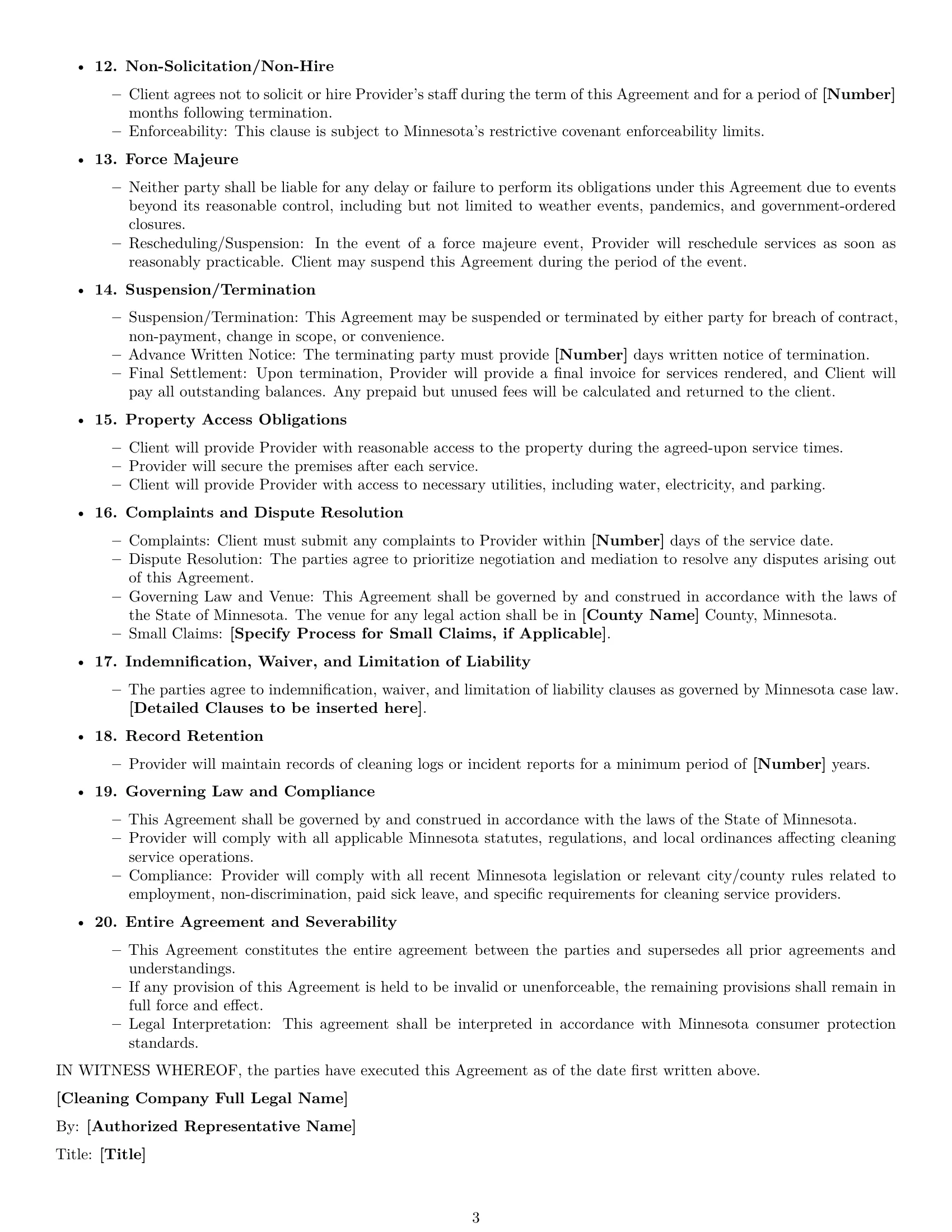 Preview page 3 of Free Minnesota cleaning service contract template