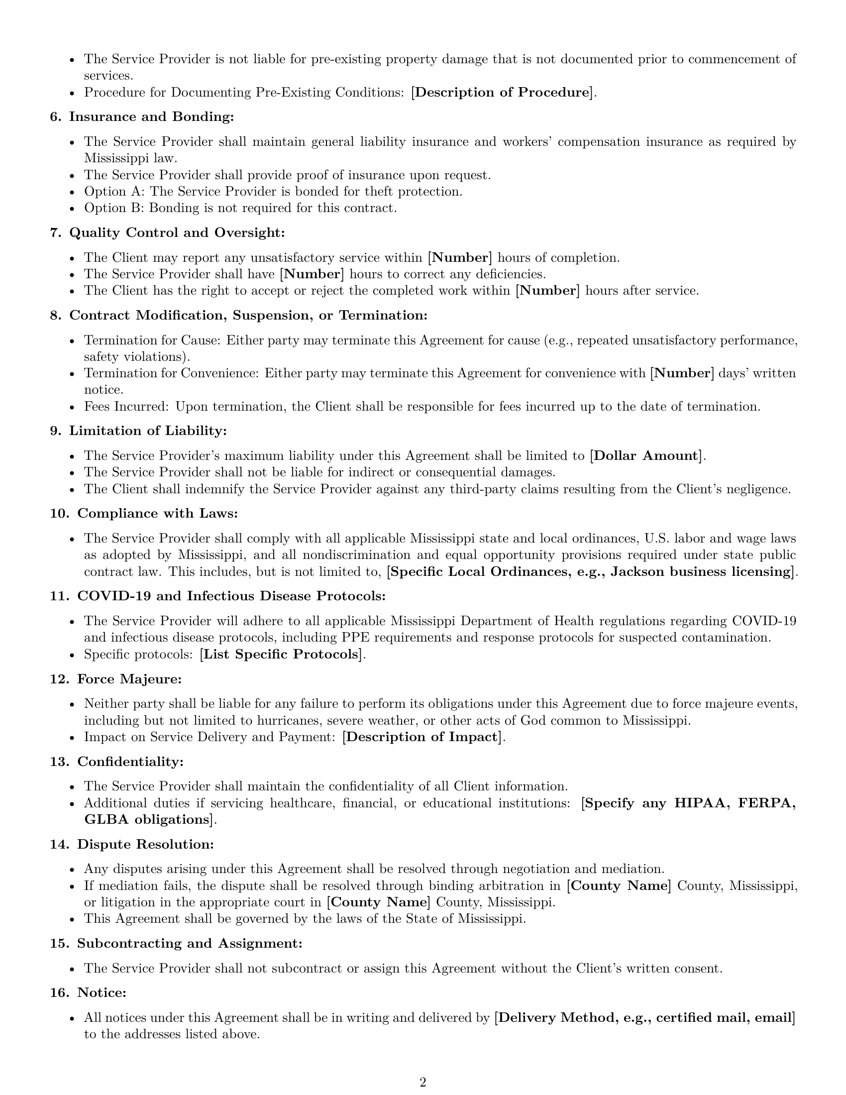 Preview page 2 of Free Mississippi cleaning service contract template