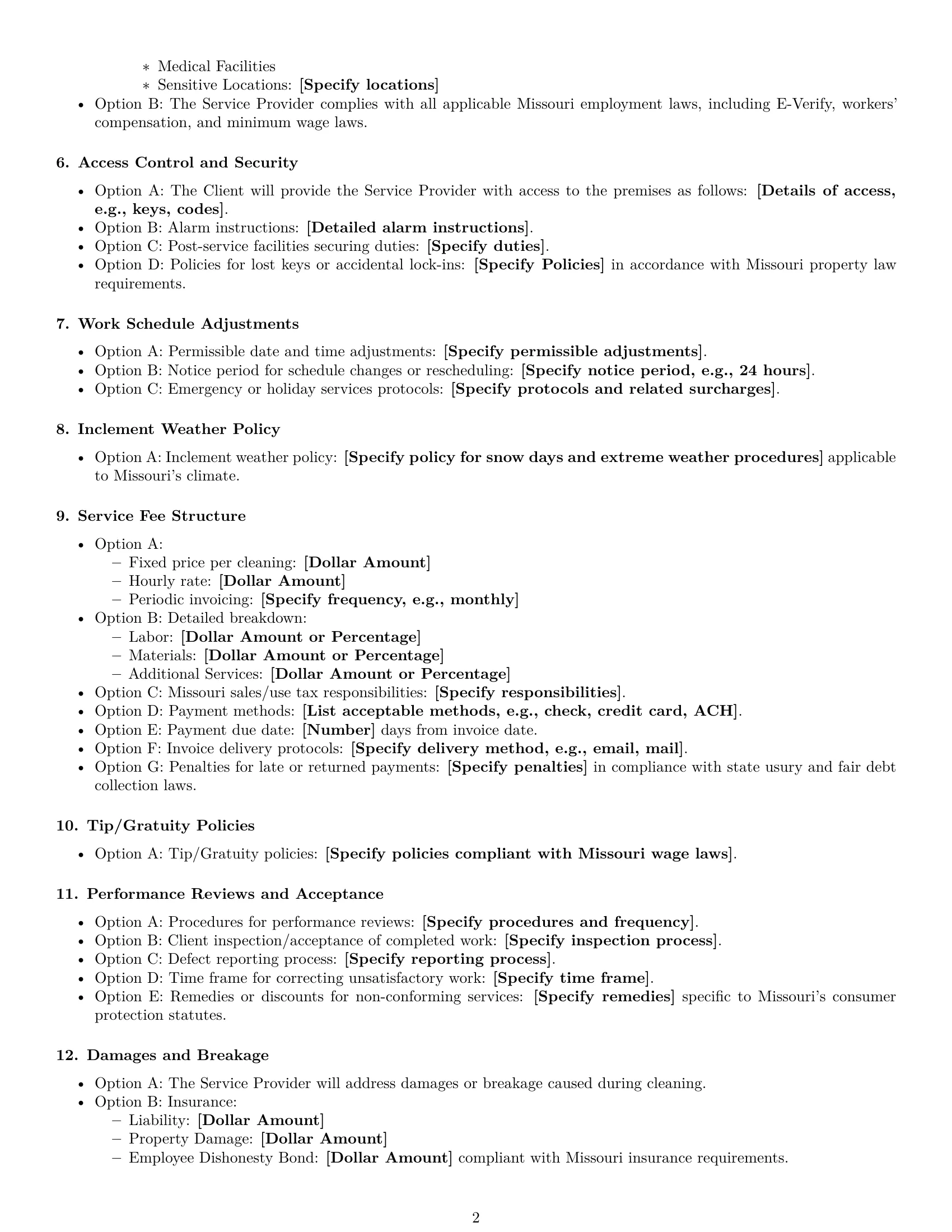 Preview page 2 of Free Missouri cleaning service contract template