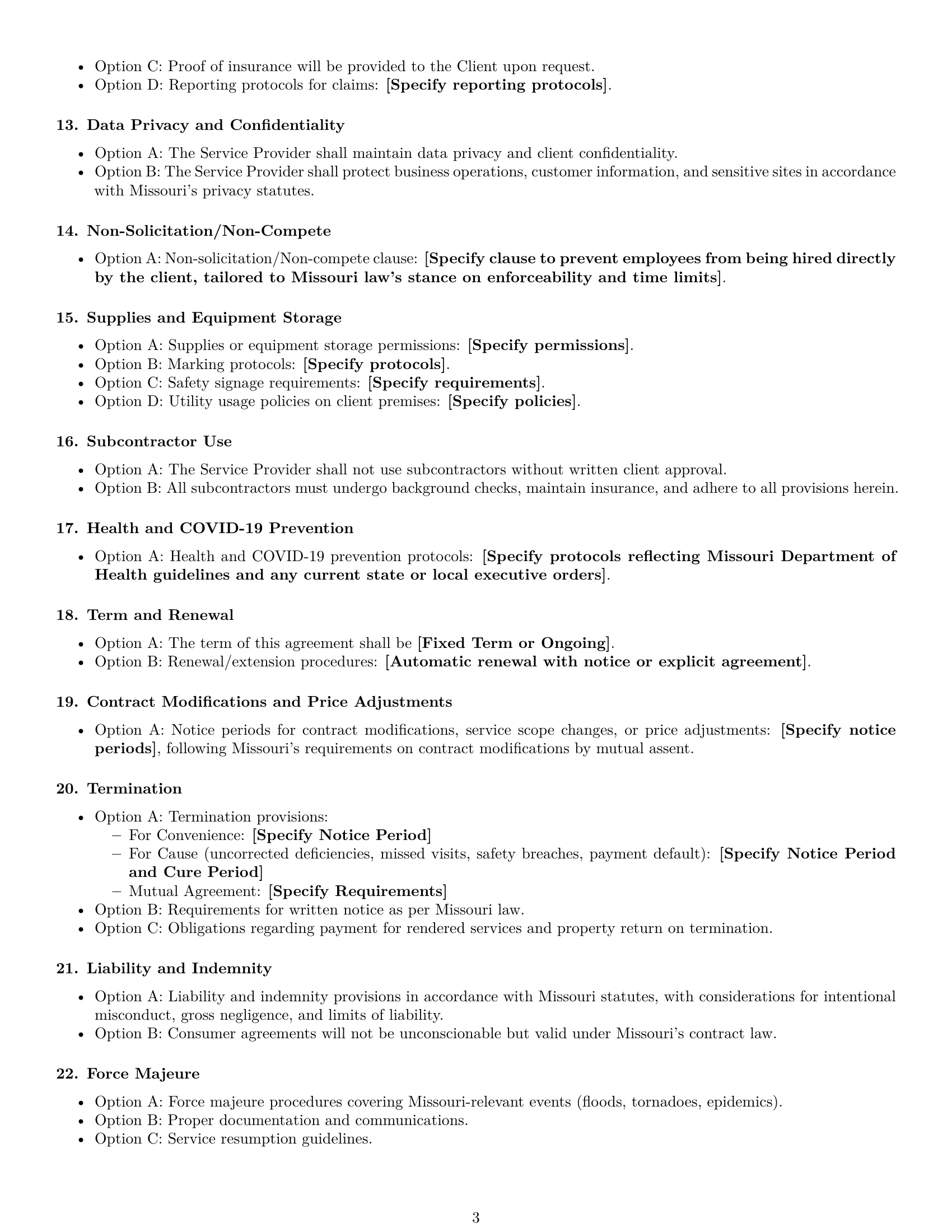 Preview page 3 of Free Missouri cleaning service contract template