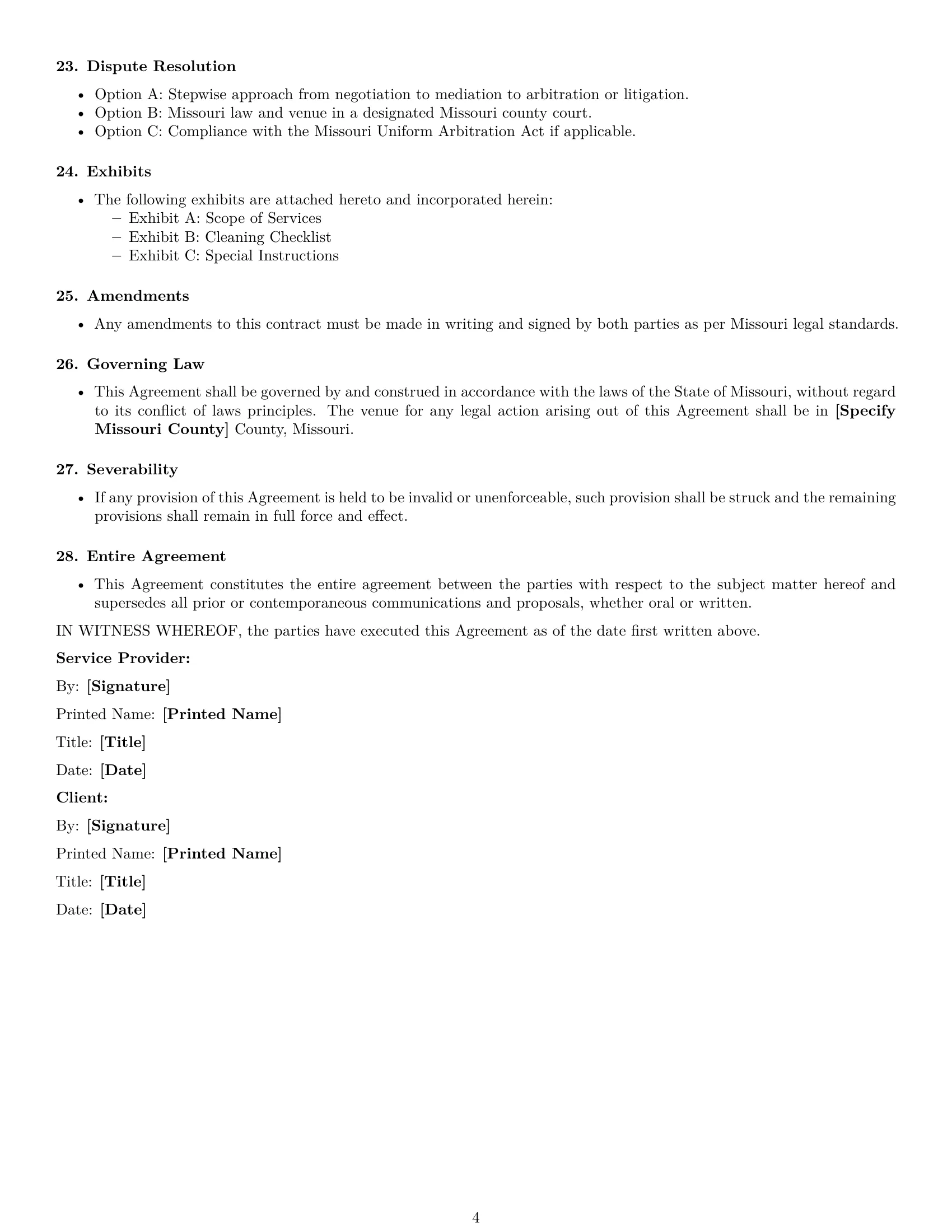 Preview page 4 of Free Missouri cleaning service contract template