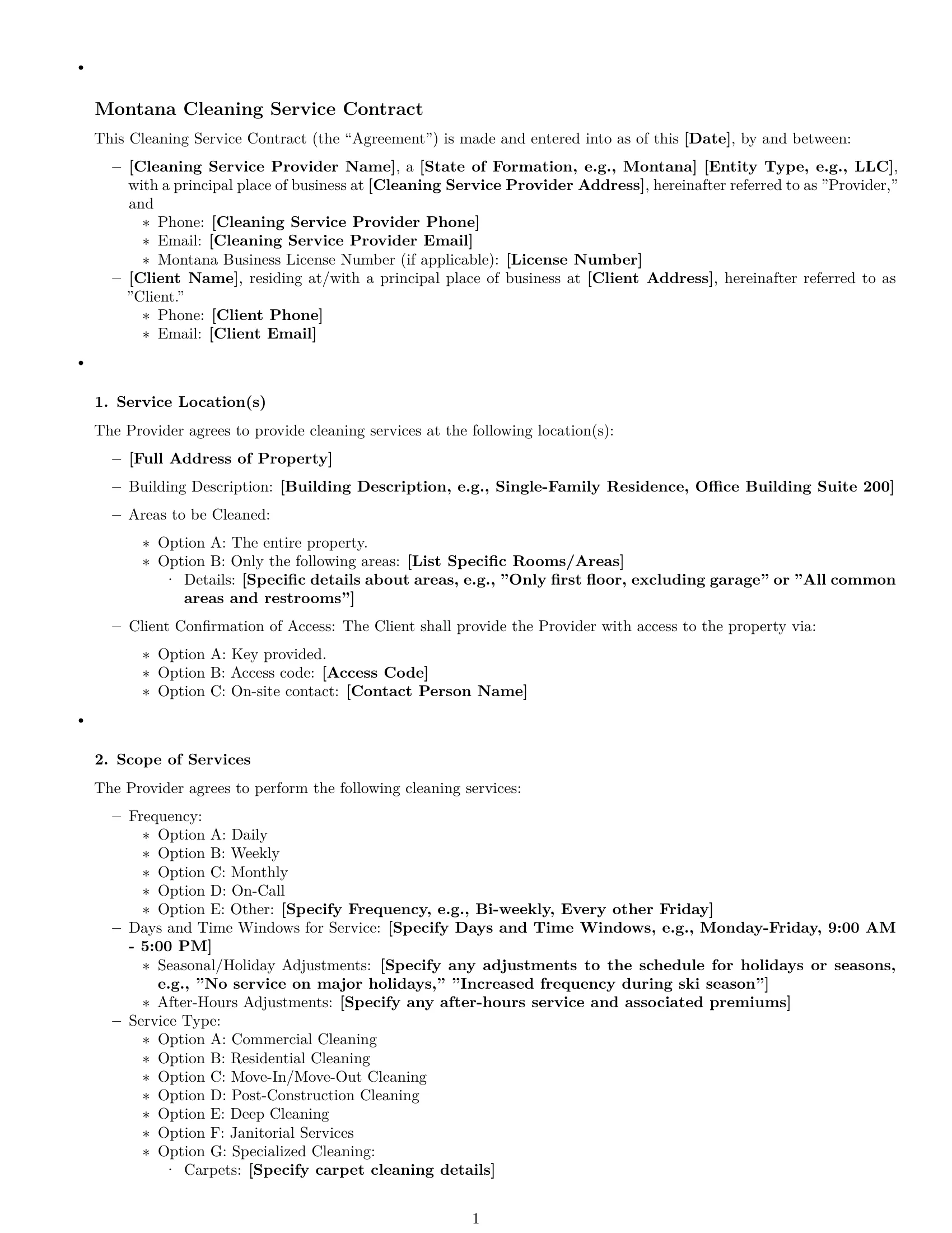 Preview page 1 of Free Montana cleaning service contract template