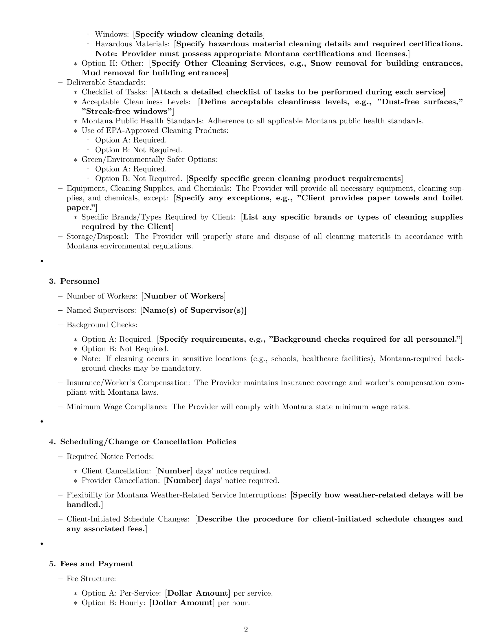 Preview page 2 of Free Montana cleaning service contract template