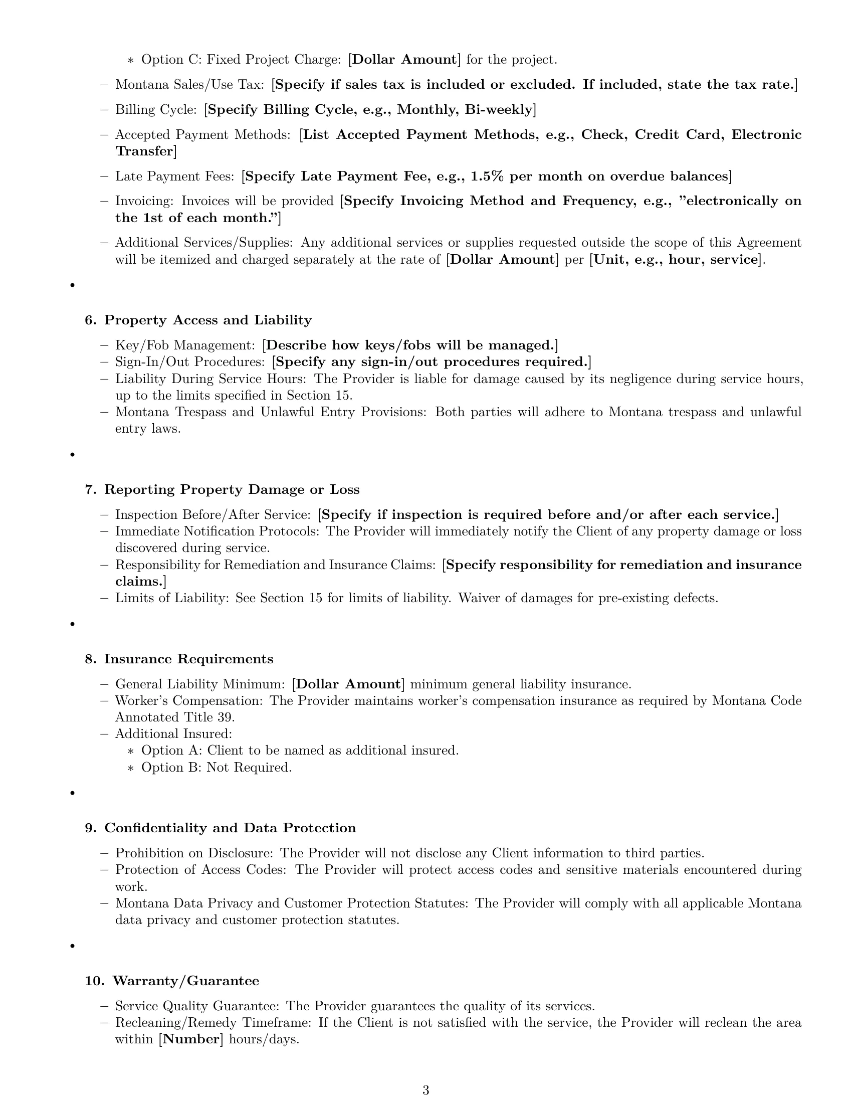 Preview page 3 of Free Montana cleaning service contract template