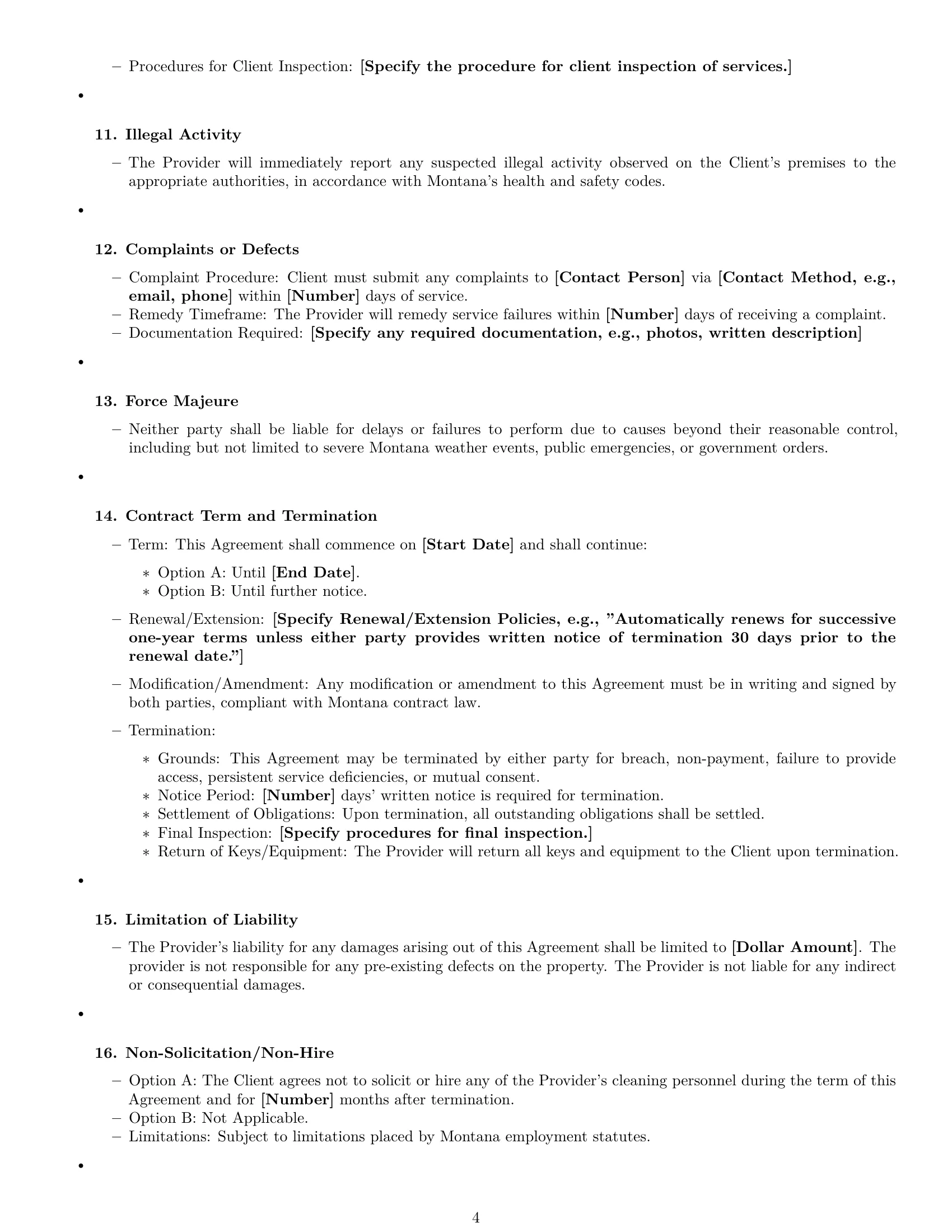 Preview page 4 of Free Montana cleaning service contract template