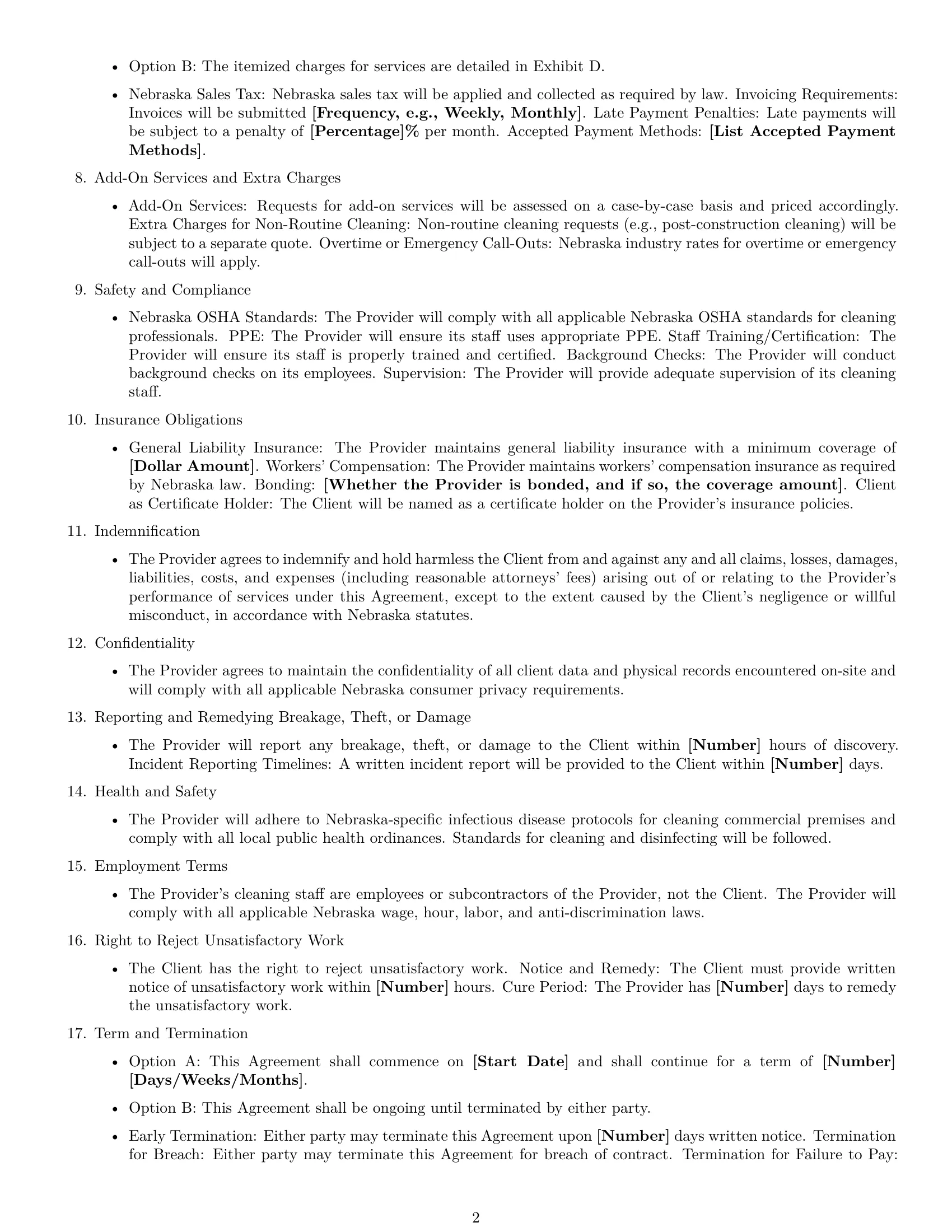 Preview page 2 of Free Nebraska cleaning service contract template