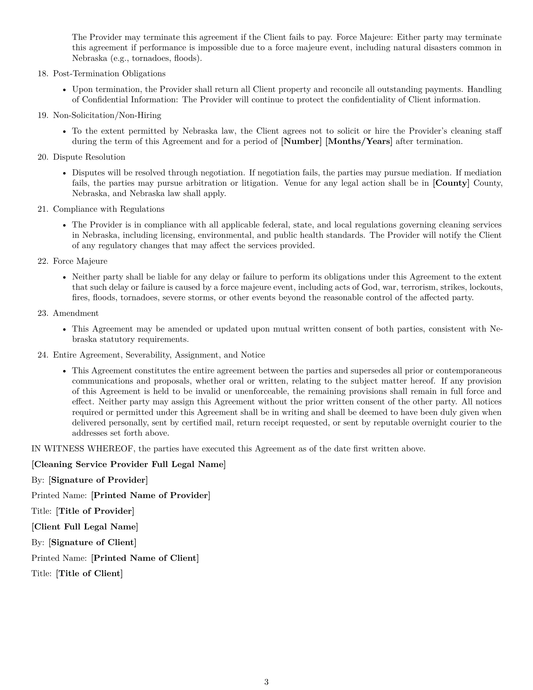 Preview page 3 of Free Nebraska cleaning service contract template